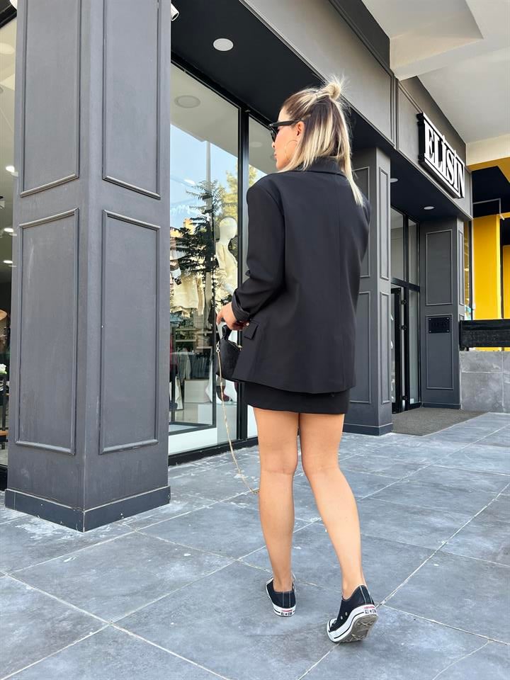 Siyah Oversize Çift Düğme Blazer Ceket 