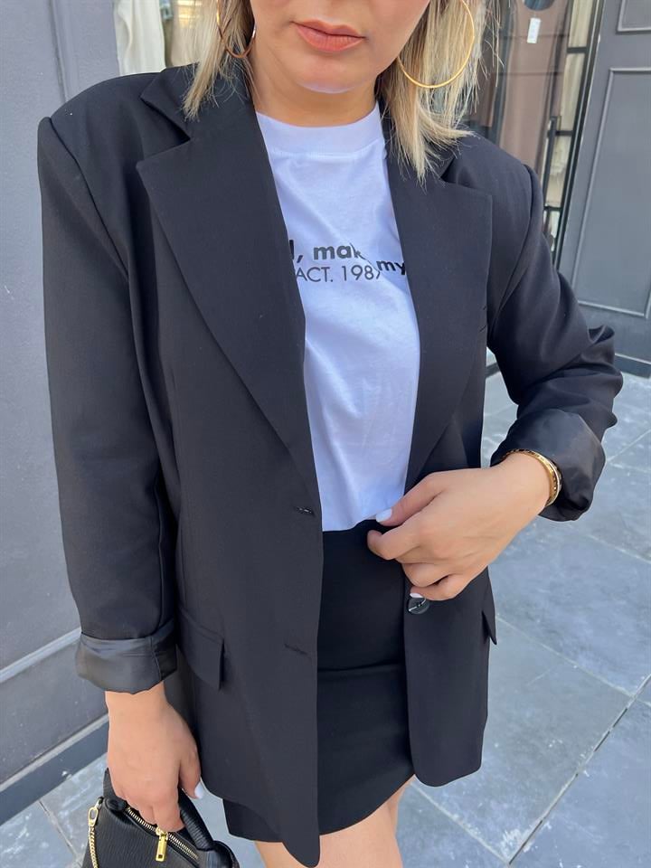 Siyah Oversize Çift Düğme Blazer Ceket 