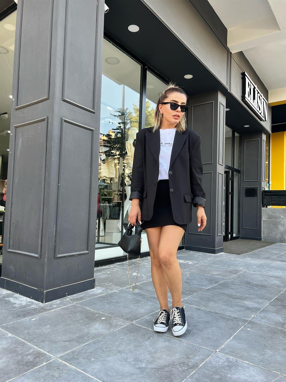 Siyah Oversize Çift Düğme Blazer Ceket 