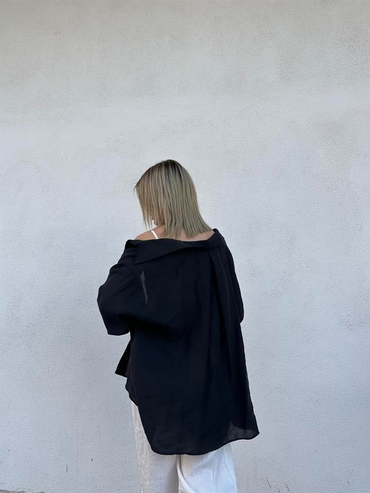 Siyah Oversize Tensel Gömlek 