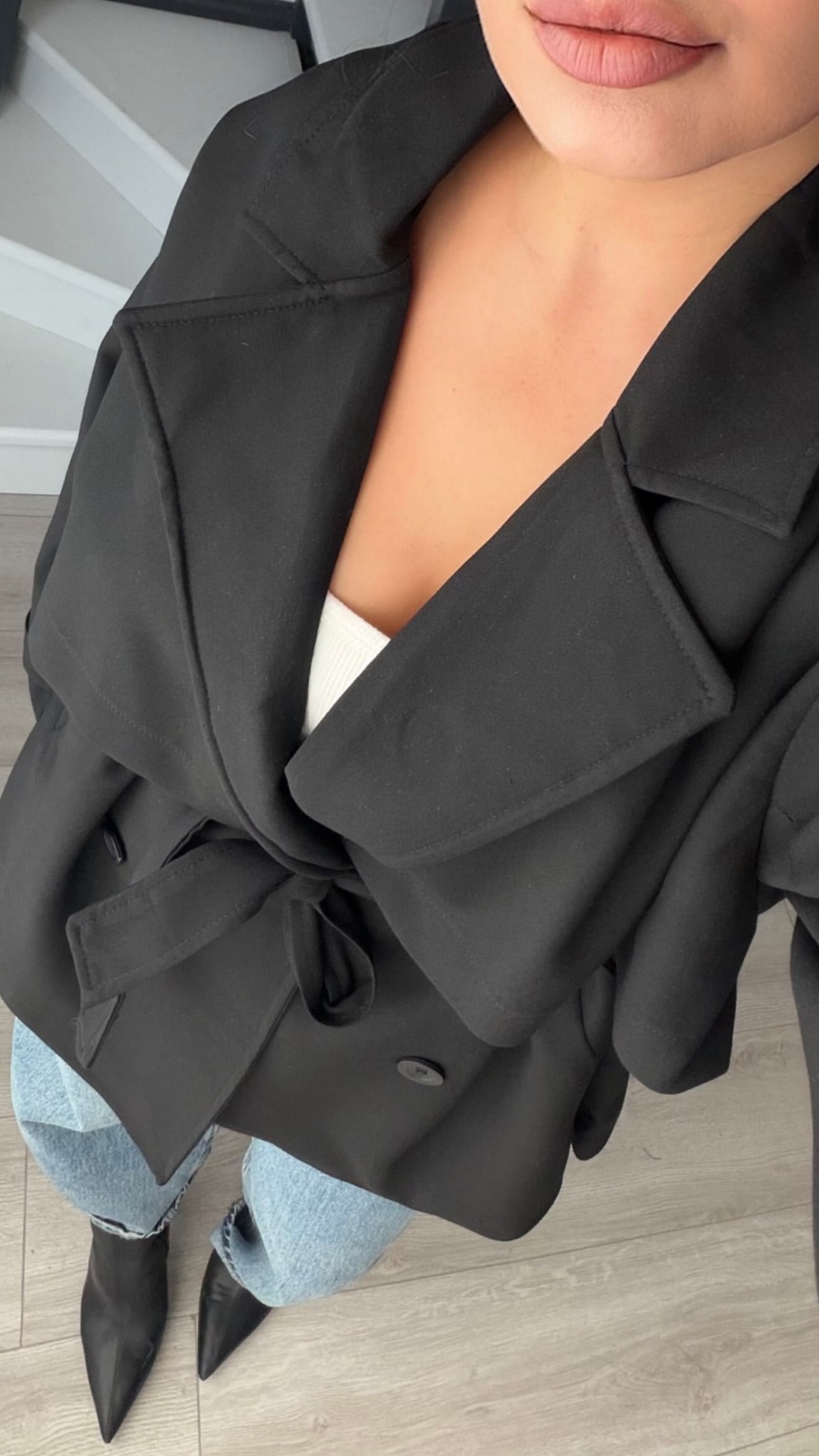 Siyah Premium Kuşaklı Oversize Trençkot