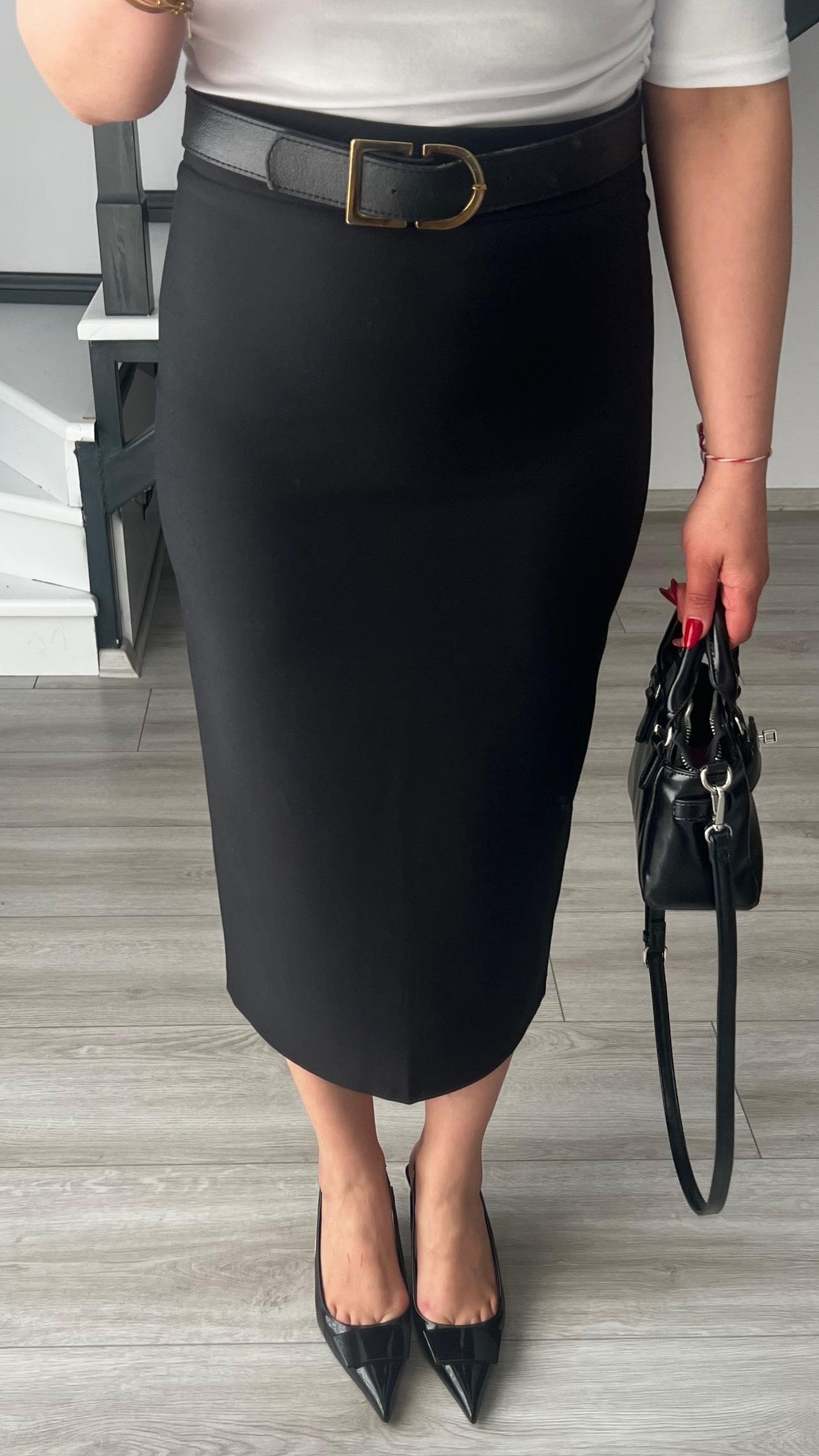 Siyah Premium Midi Boy Yırtmaçlı Kalem Etek 