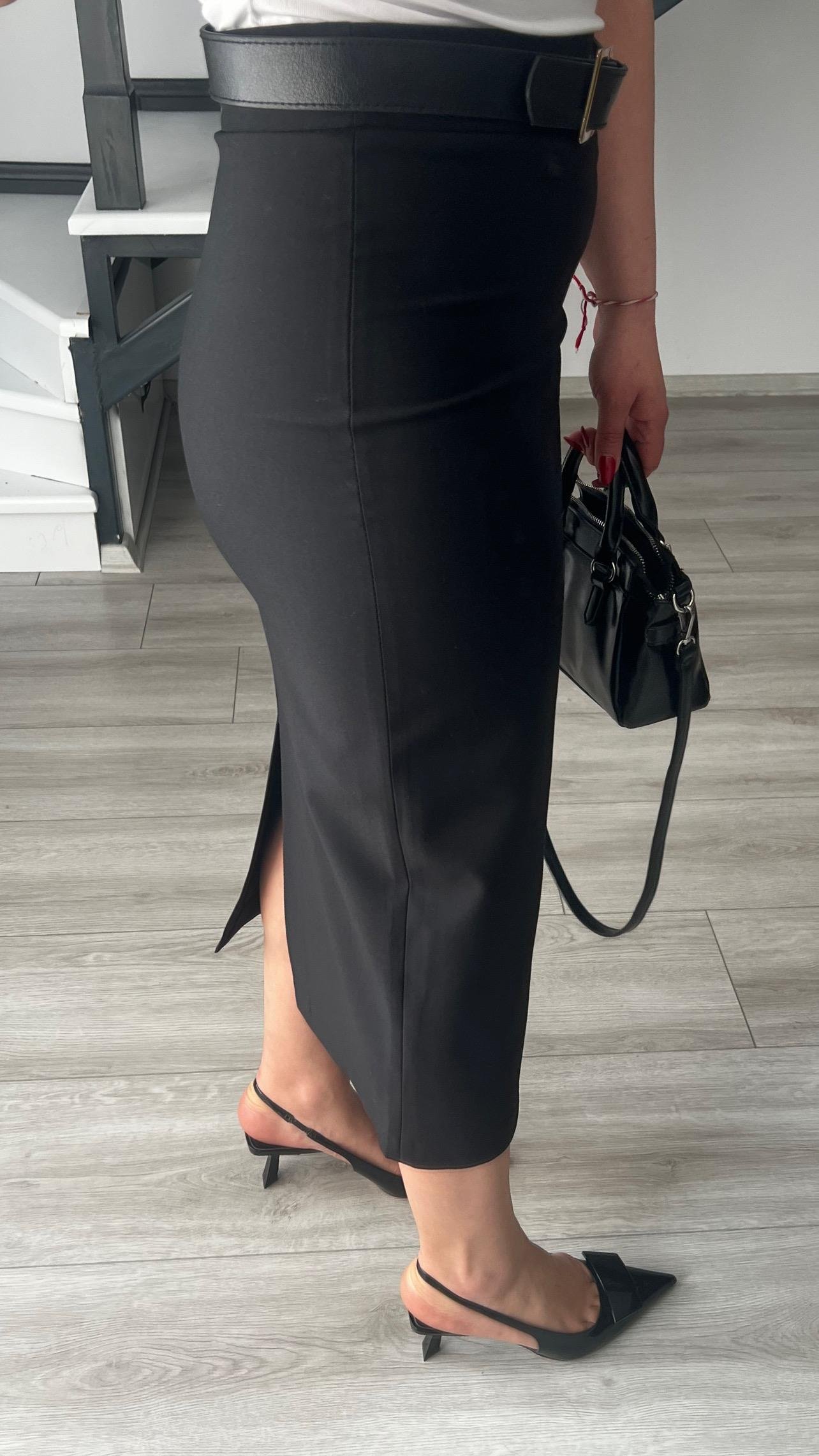 Siyah Premium Midi Boy Yırtmaçlı Kalem Etek 