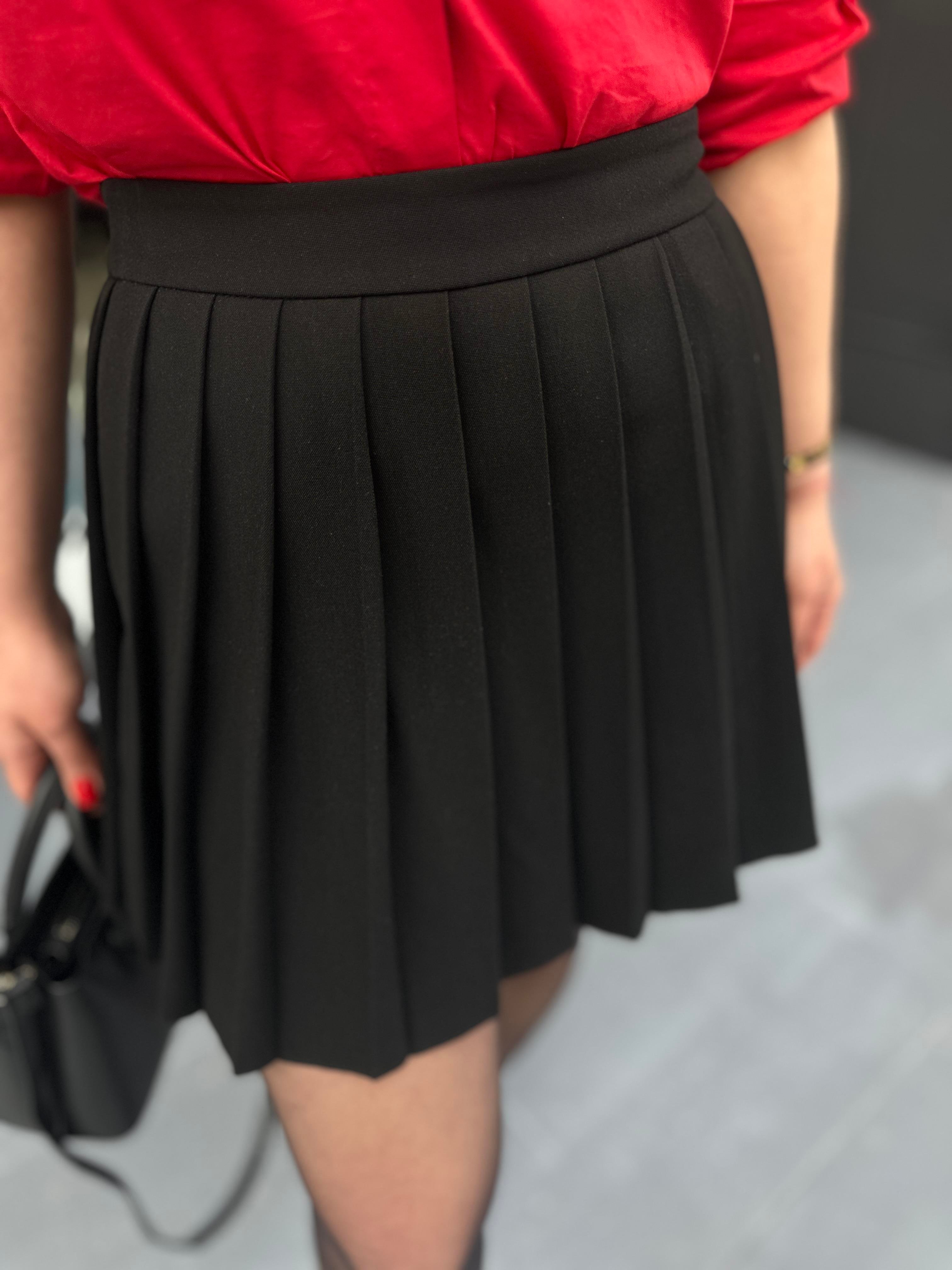 Siyah Premium Pileli Mini Etek 
