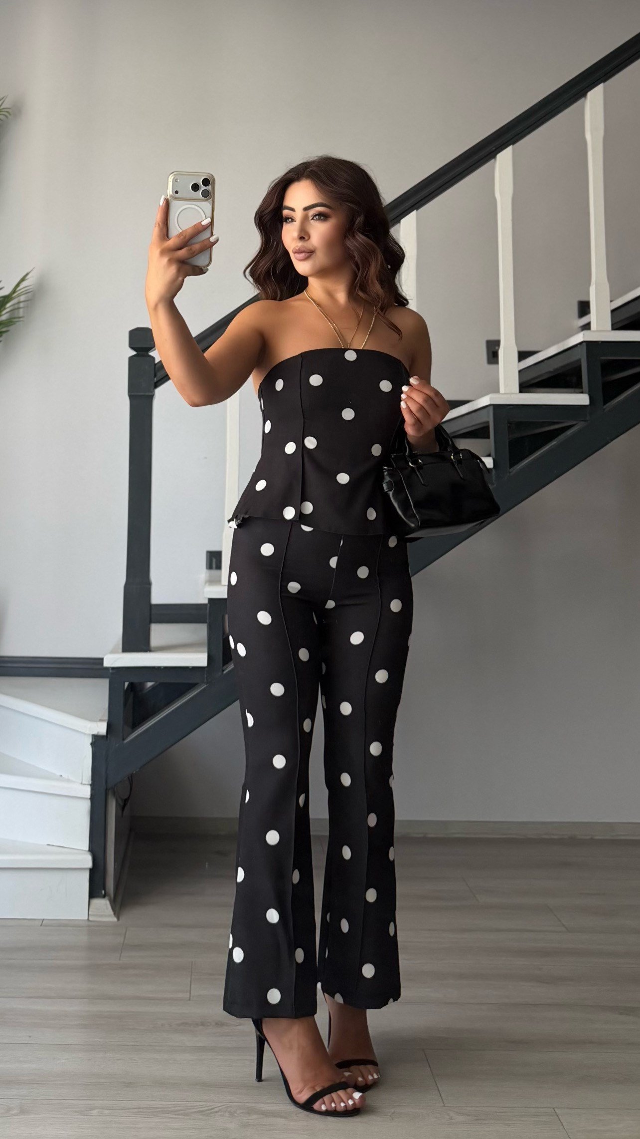 Black Polka Dot Strapless Jumpsuit