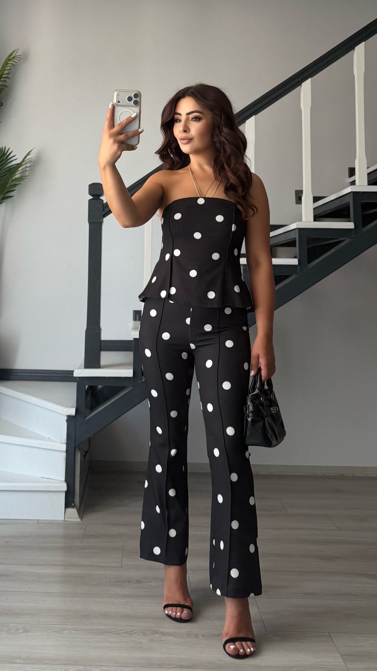 Black Polka Dot Strapless Jumpsuit