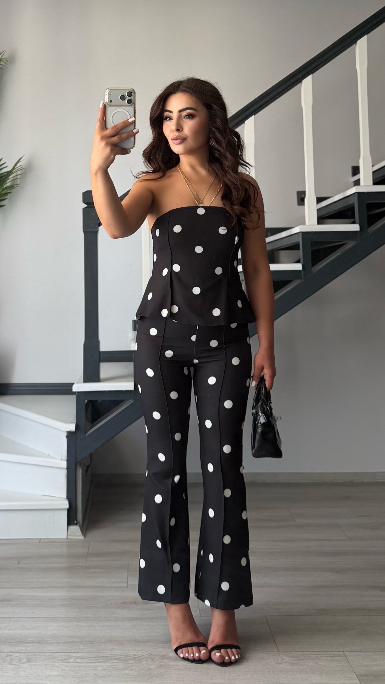 Black Polka Dot Strapless Jumpsuit