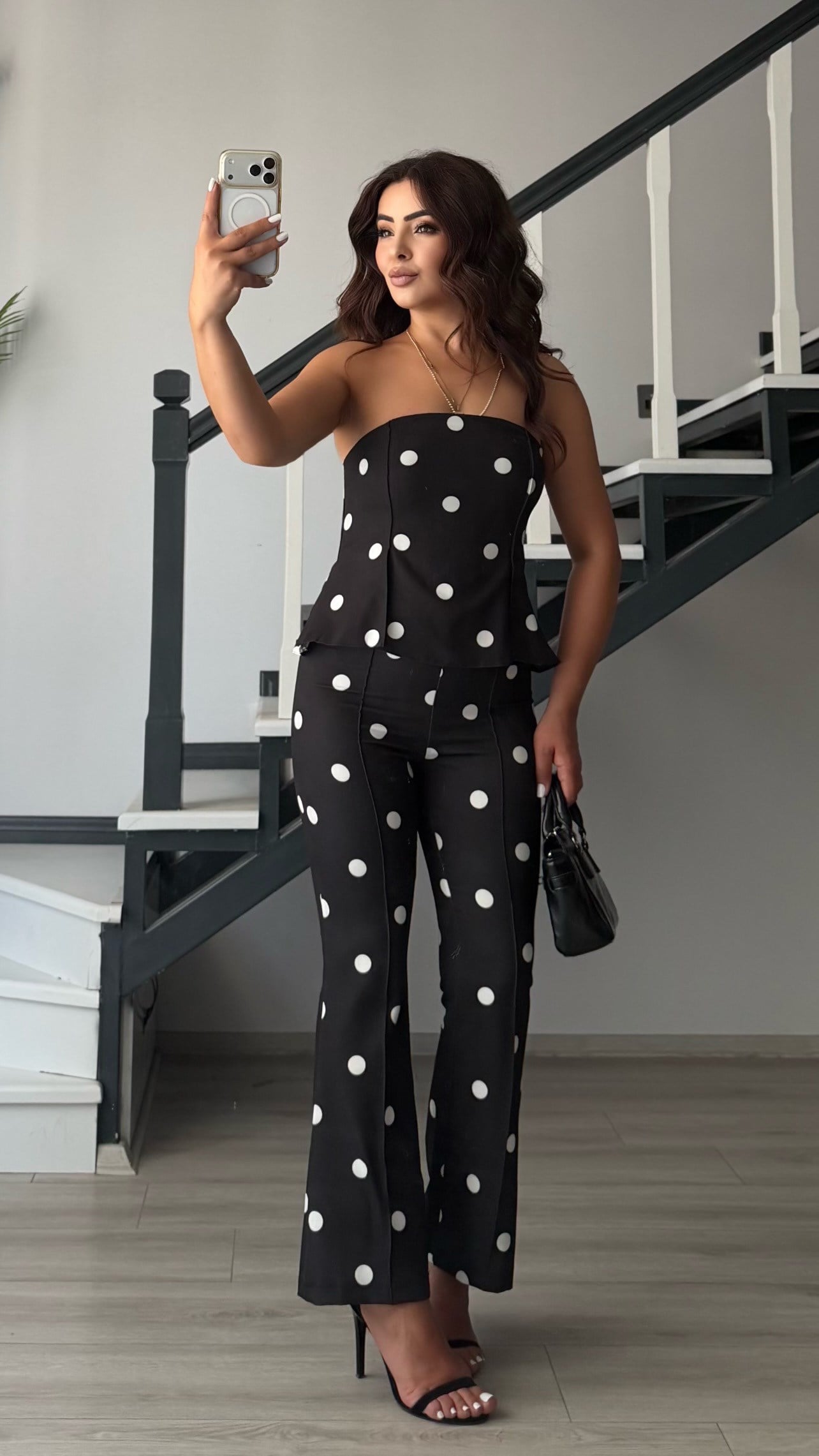 Black Polka Dot Strapless Jumpsuit