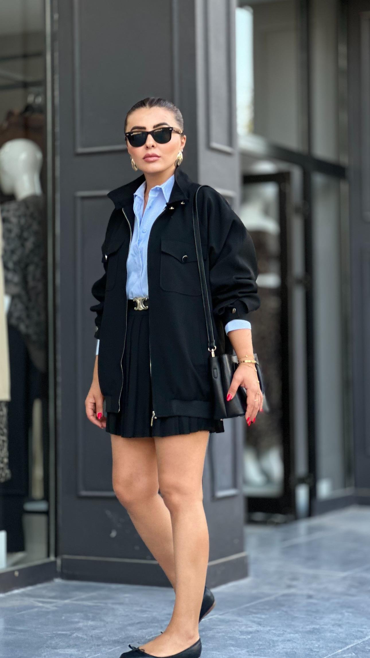 Siyah Tasarım Oversize Bomber Ceket 