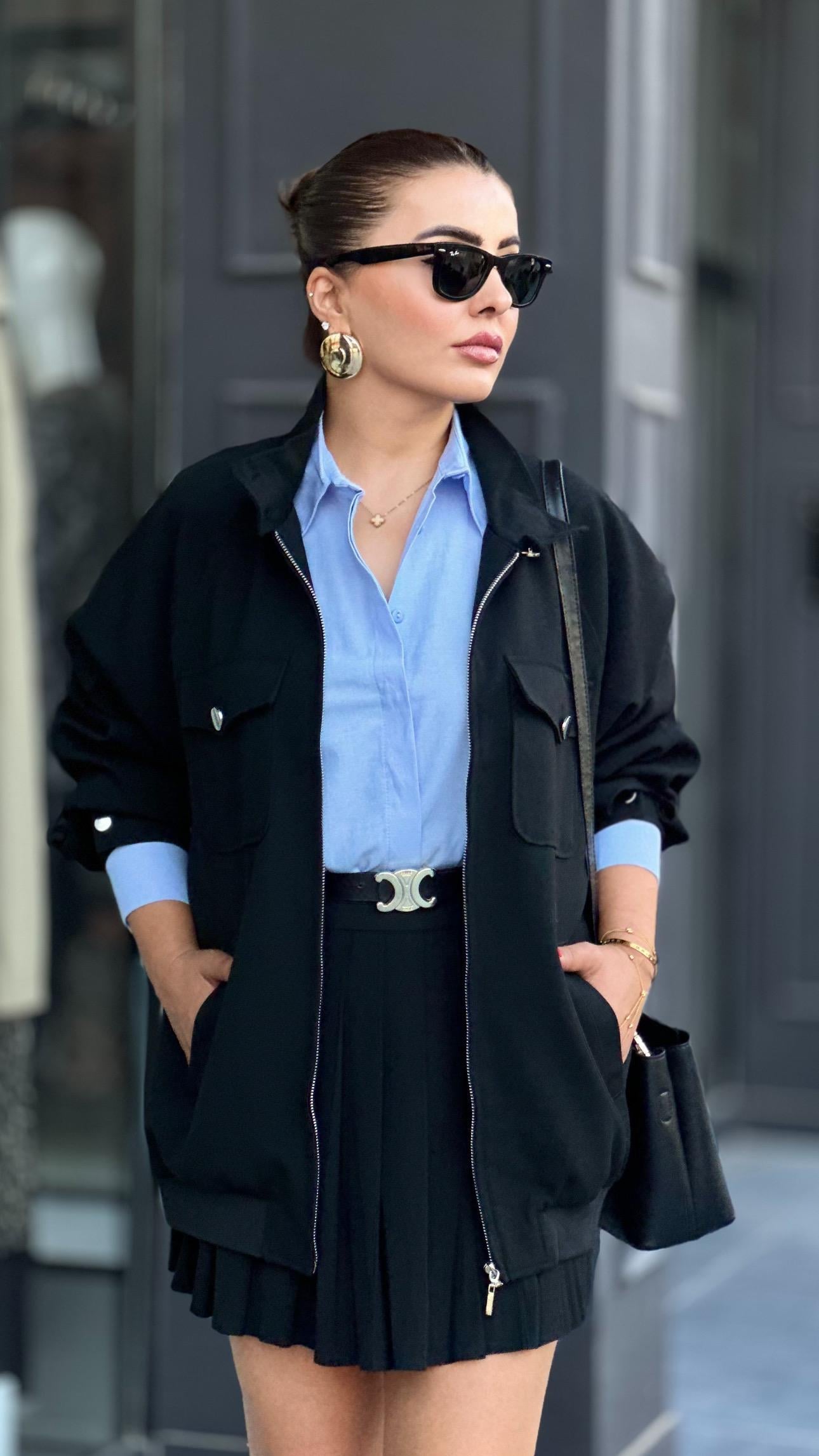 Siyah Tasarım Oversize Bomber Ceket 