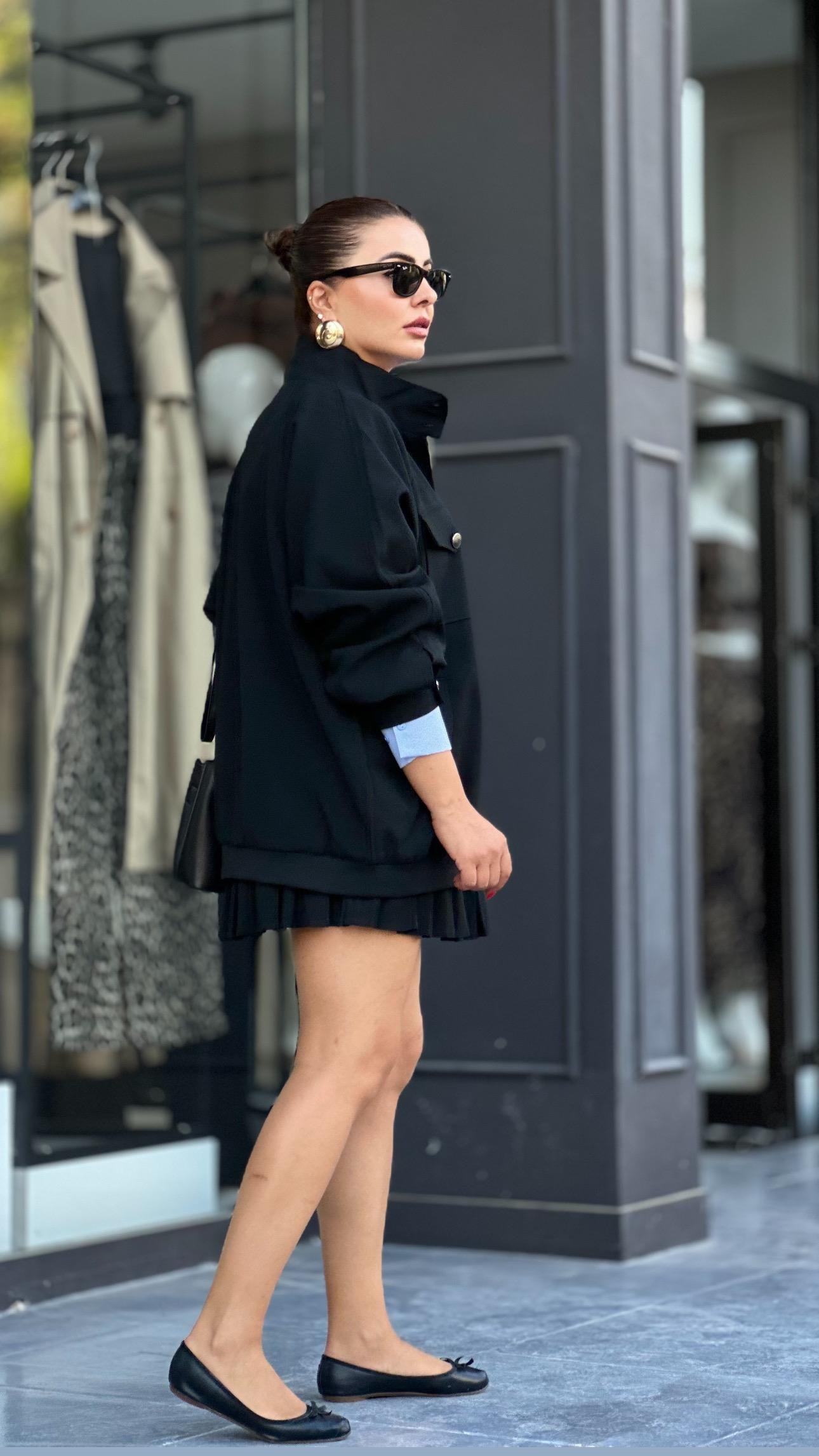 Siyah Tasarım Oversize Bomber Ceket 