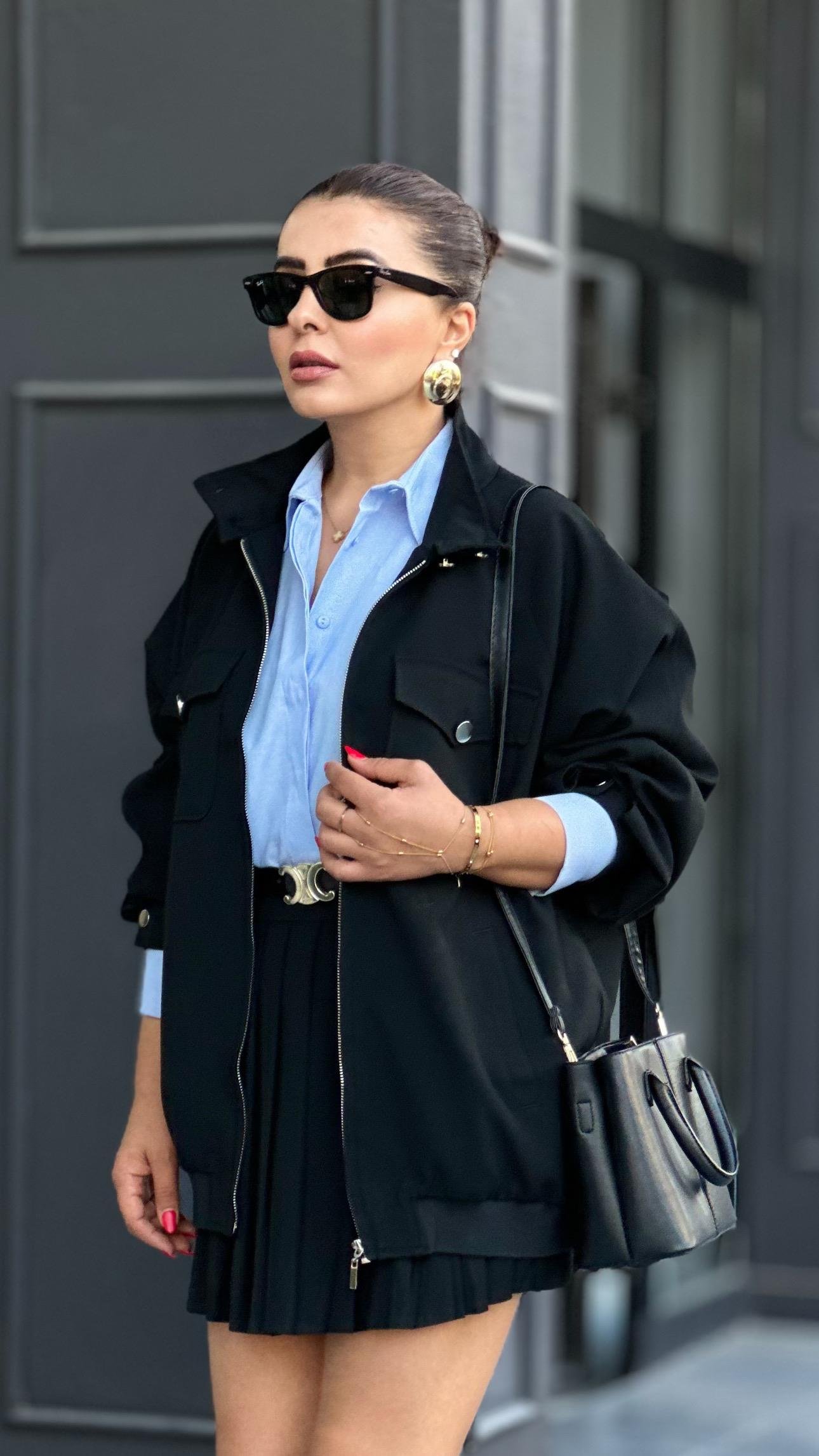 Siyah Tasarım Oversize Bomber Ceket 