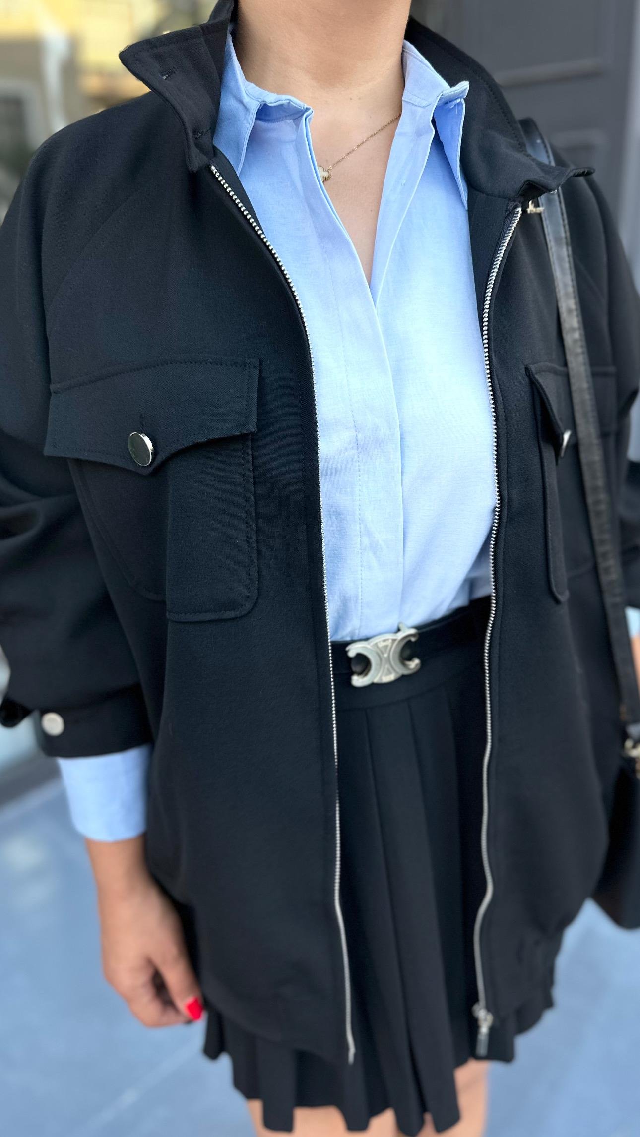 Siyah Tasarım Oversize Bomber Ceket 