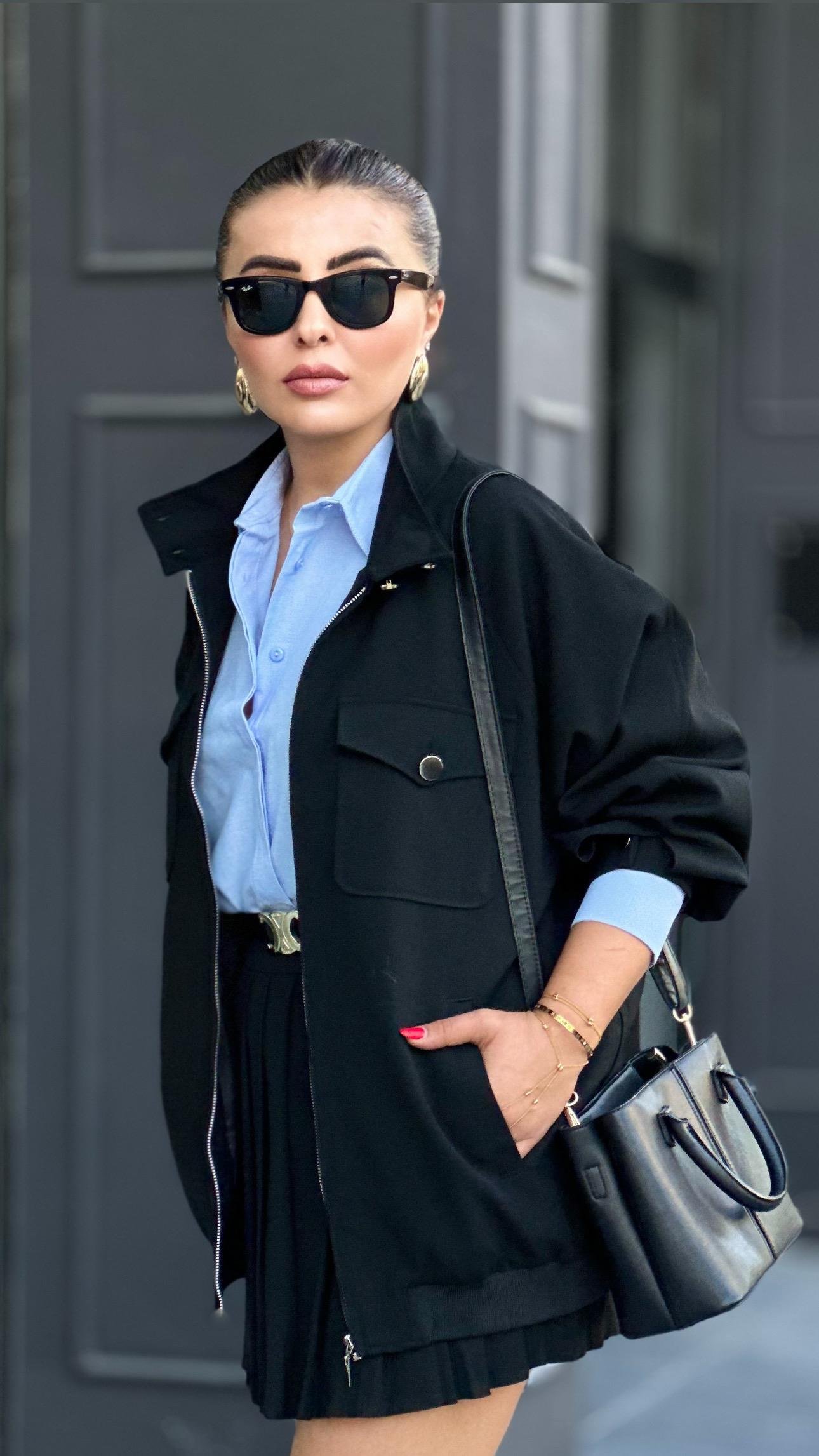 Siyah Tasarım Oversize Bomber Ceket 