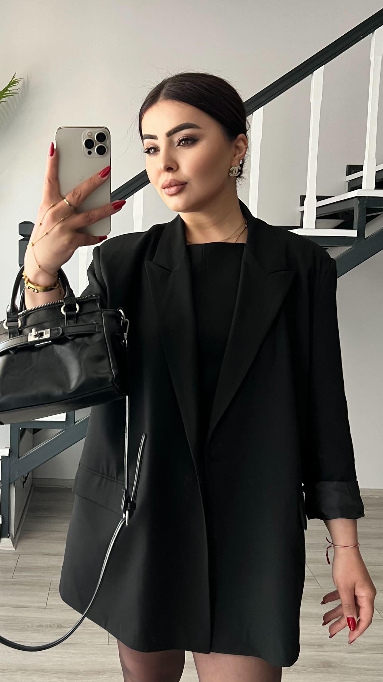 Siyah Tek Düğme Oversize Blazer Ceket 