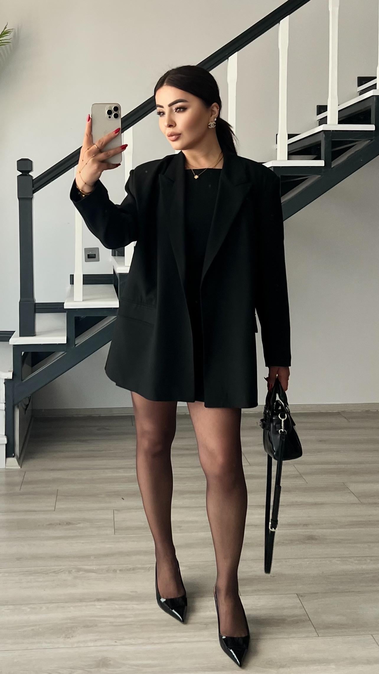 Siyah Tek Düğme Oversize Blazer Ceket 