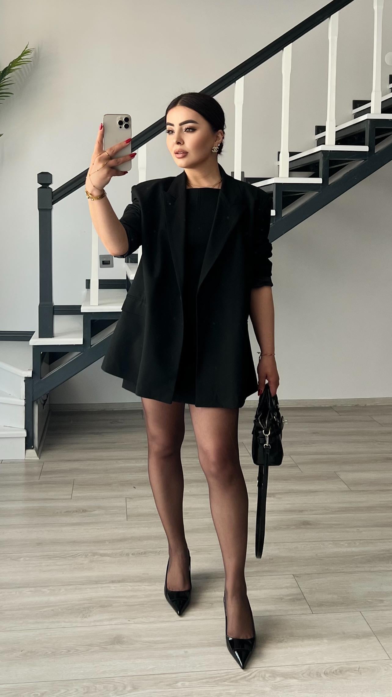 Siyah Tek Düğme Oversize Blazer Ceket 