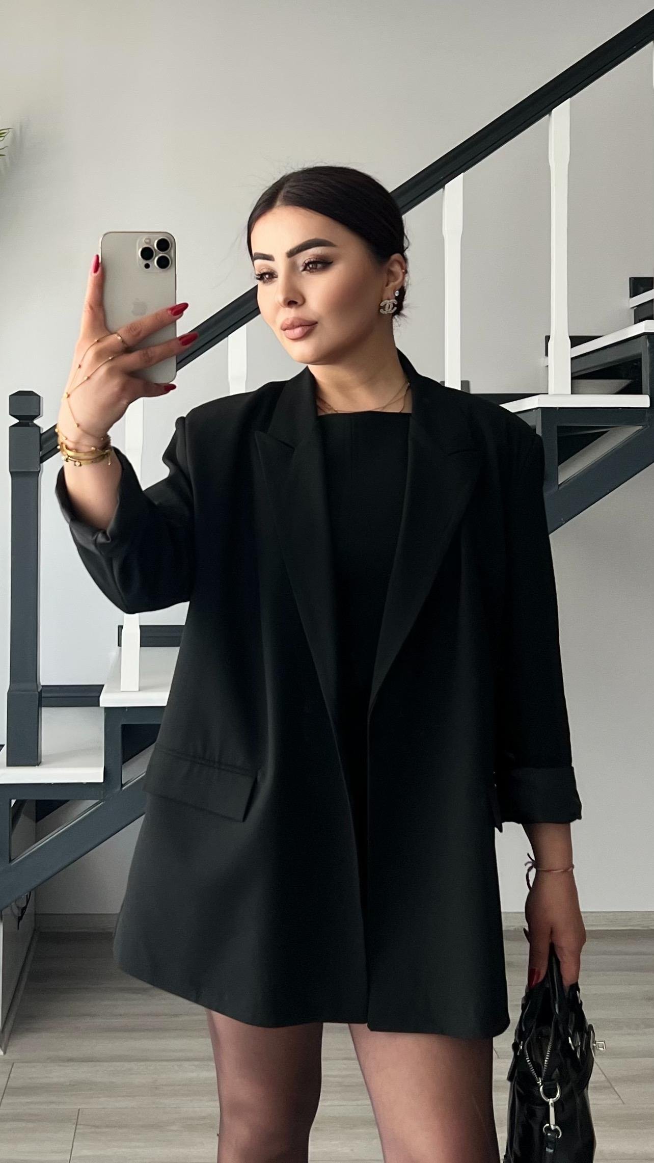 Siyah Tek Düğme Oversize Blazer Ceket 