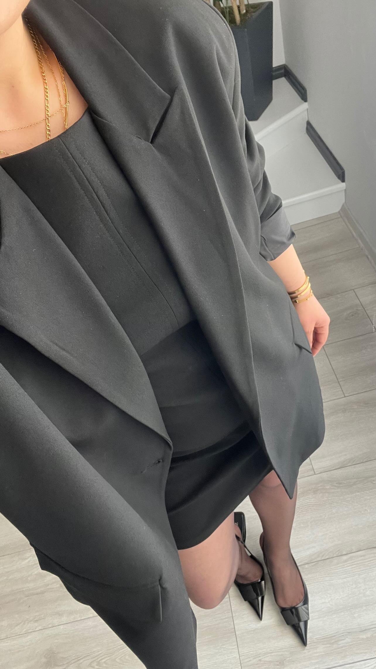Siyah Tek Düğme Oversize Blazer Ceket 