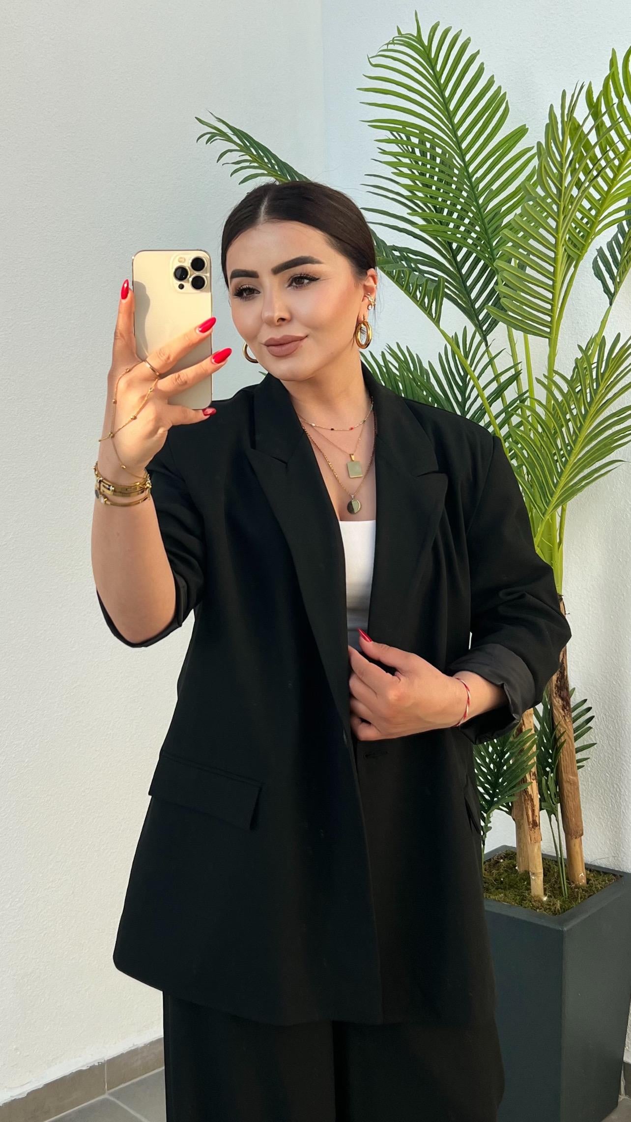 Siyah Tek Düğme Oversize Blazer Ceket