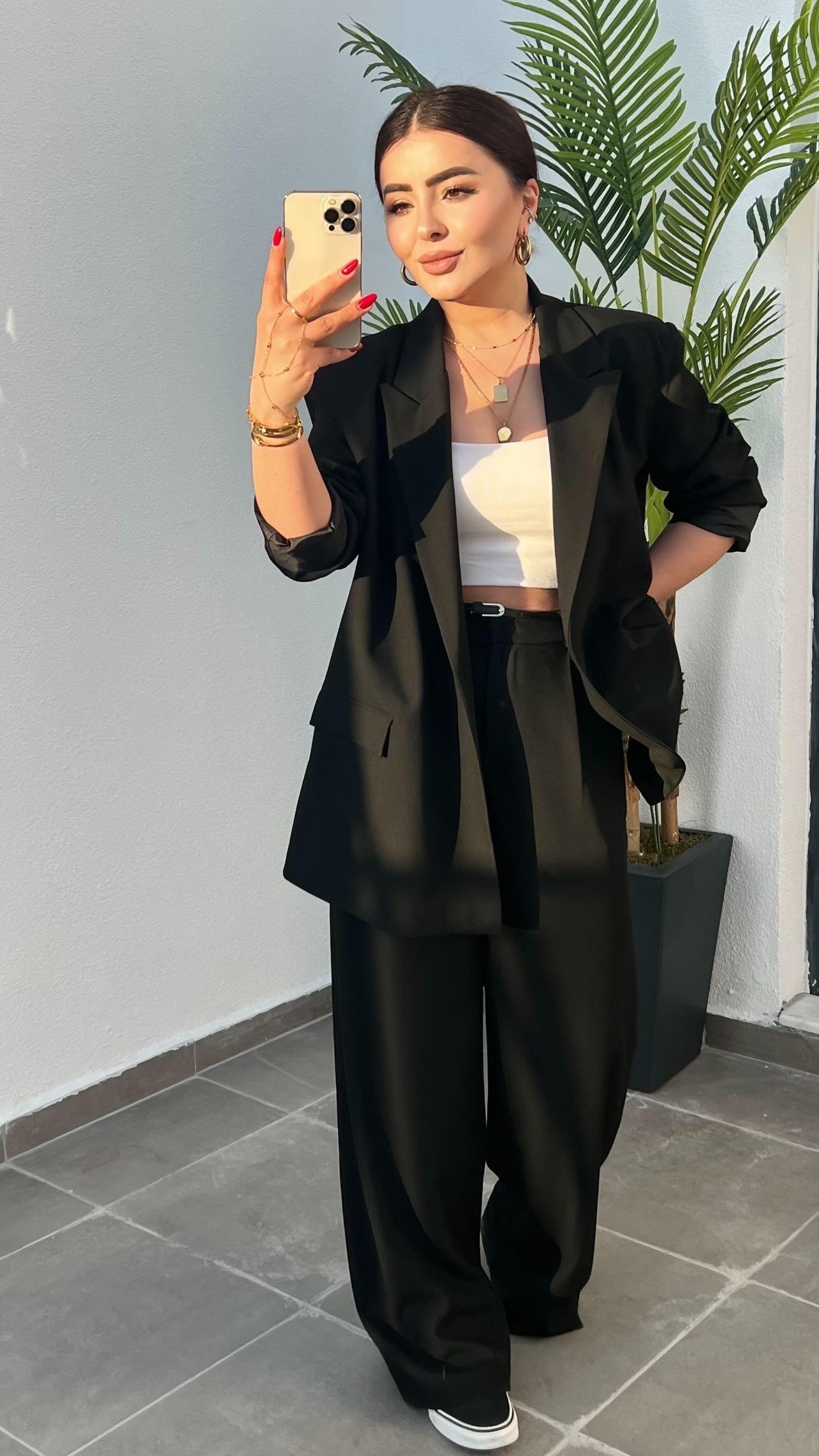 Siyah Tek Düğme Oversize Blazer Ceket