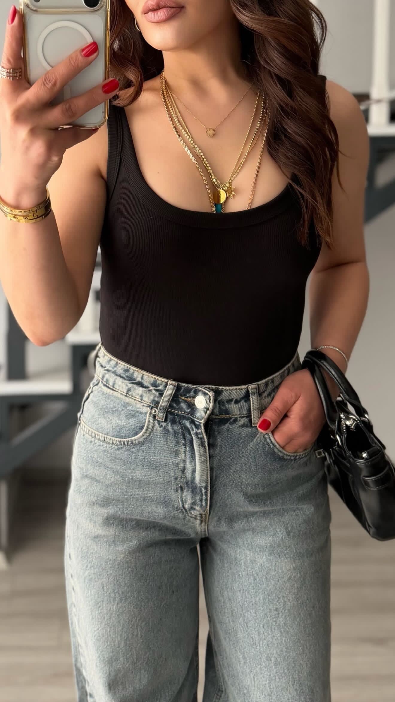 Black U-Neck Ribbed Bodysuit