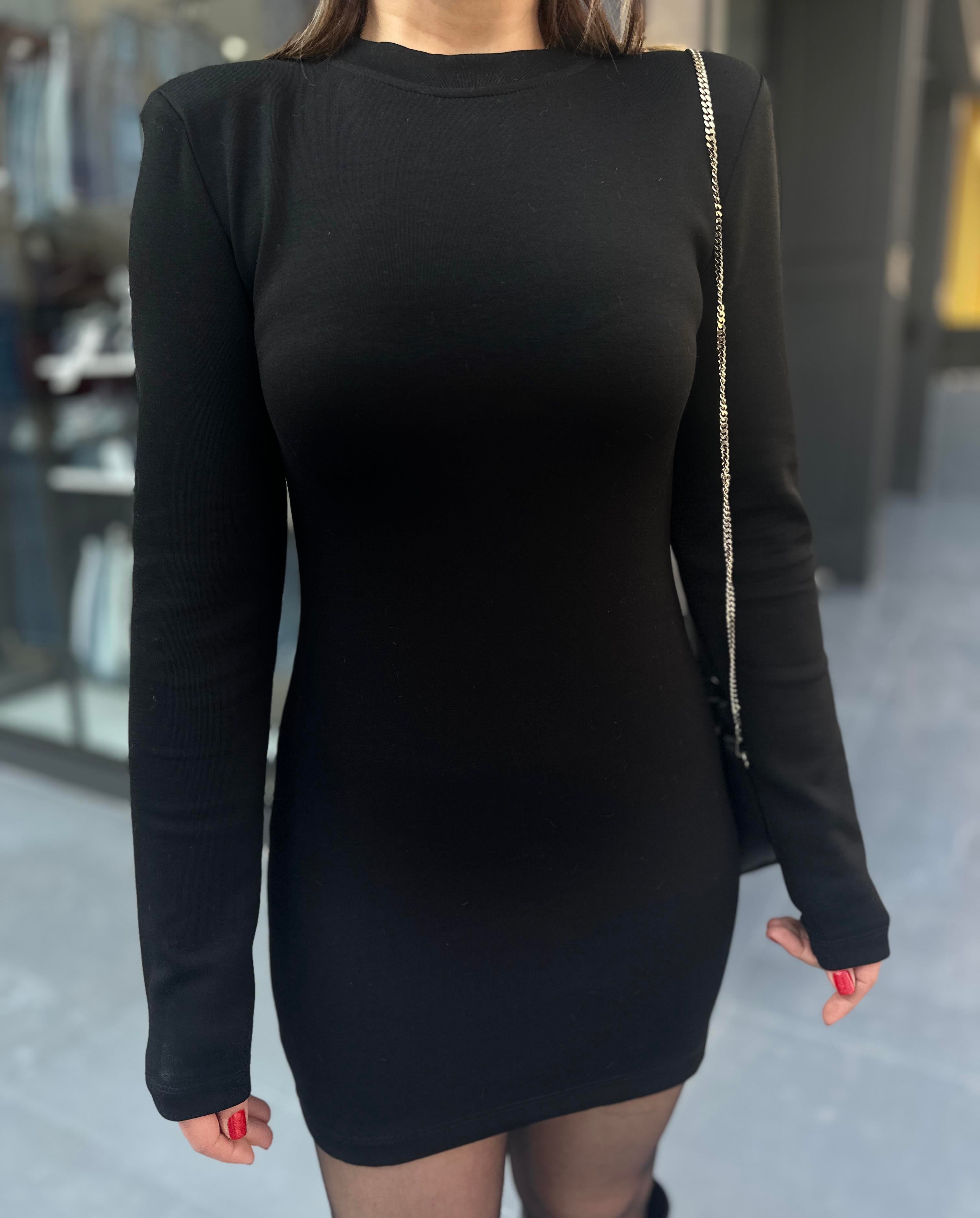 Siyah Vatkalı Mini Elbise 