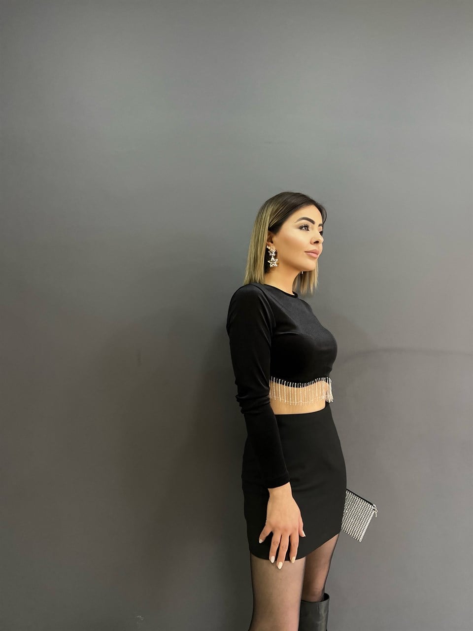 Siyah Yanı Fermuarlı Mini Etek