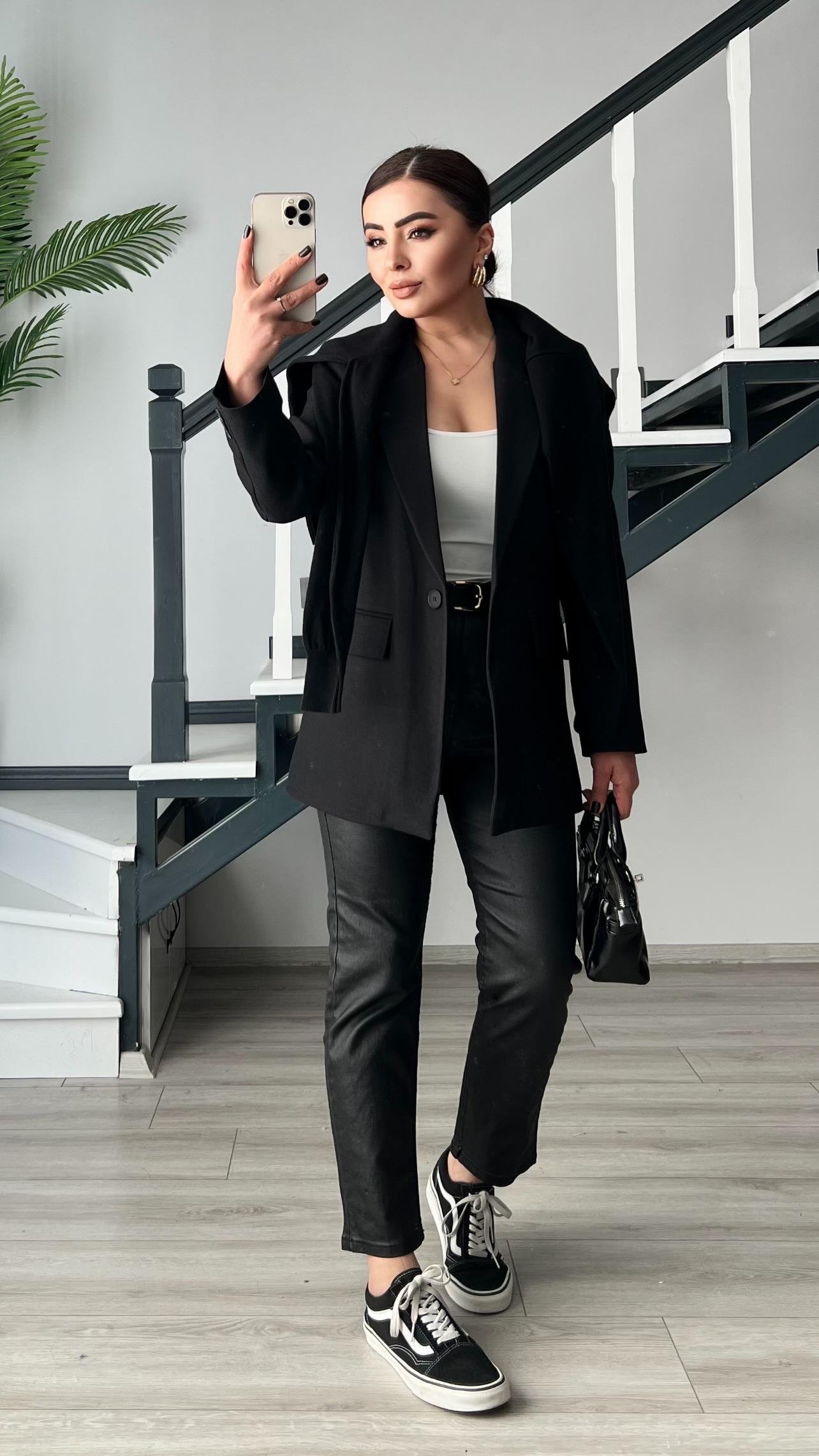 Siyah Yün Effect Blazer Ceket