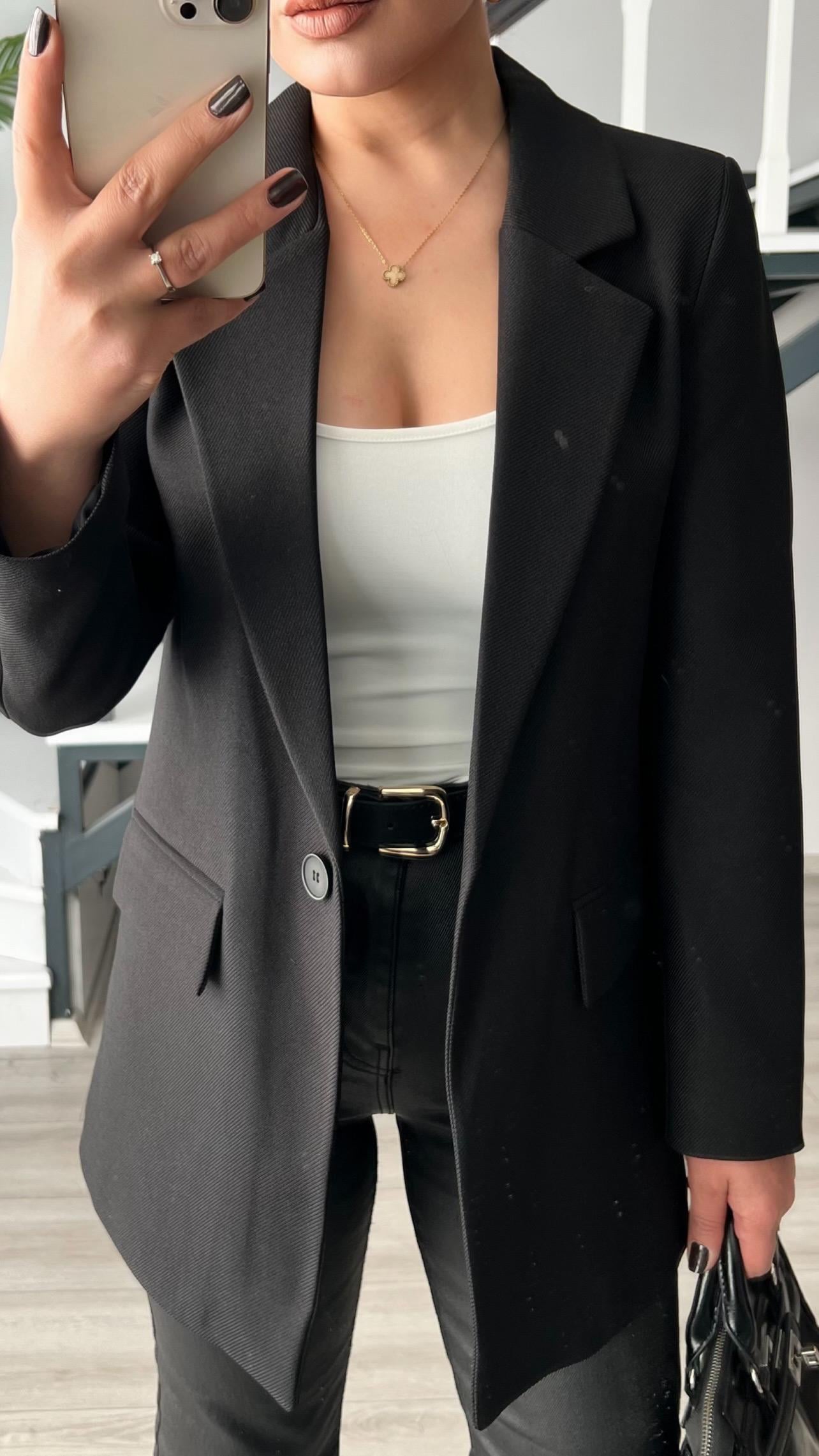 Siyah Yün Effect Blazer Ceket