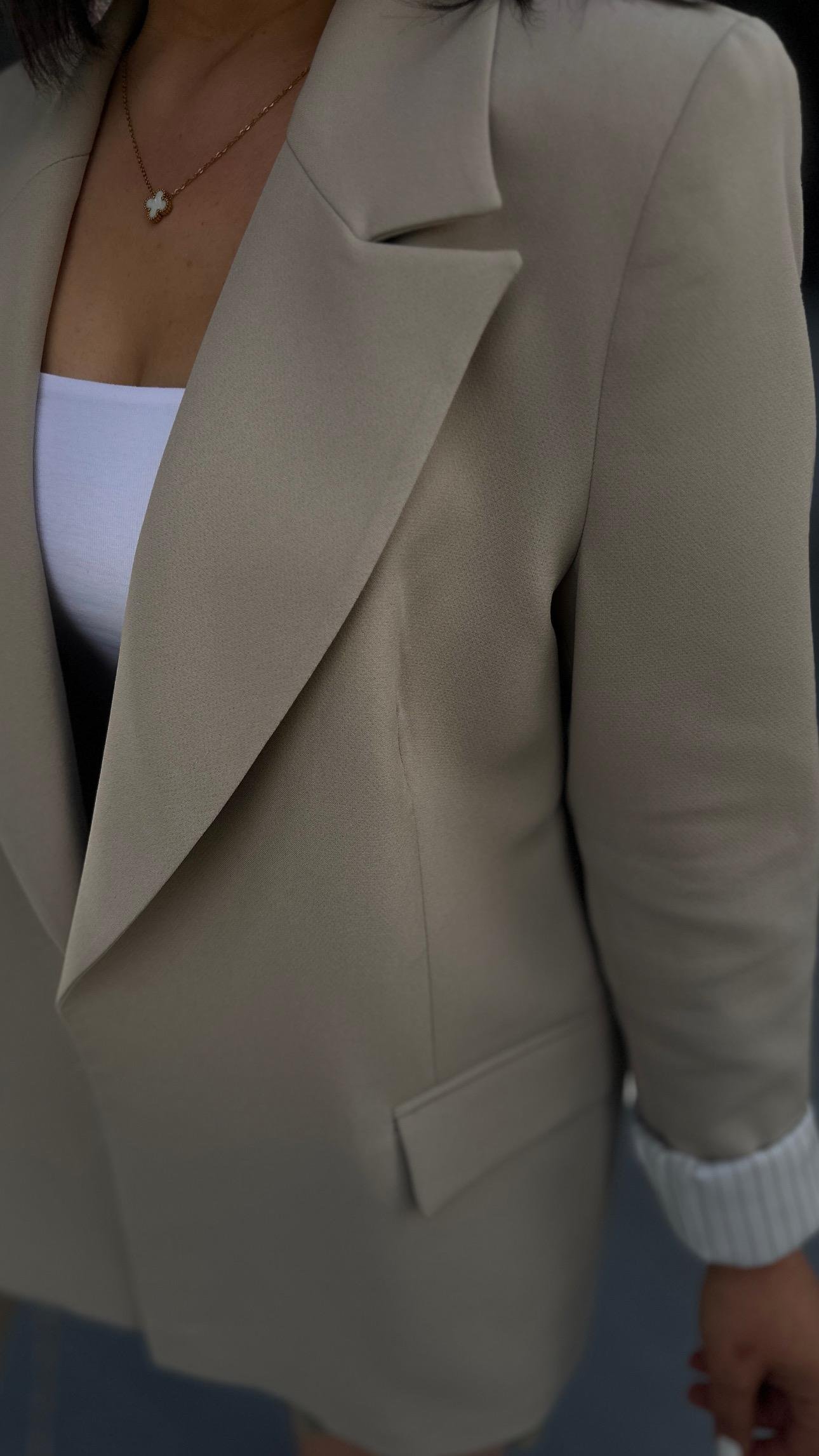 Taş Astarı Çizgili Blazer Ceket