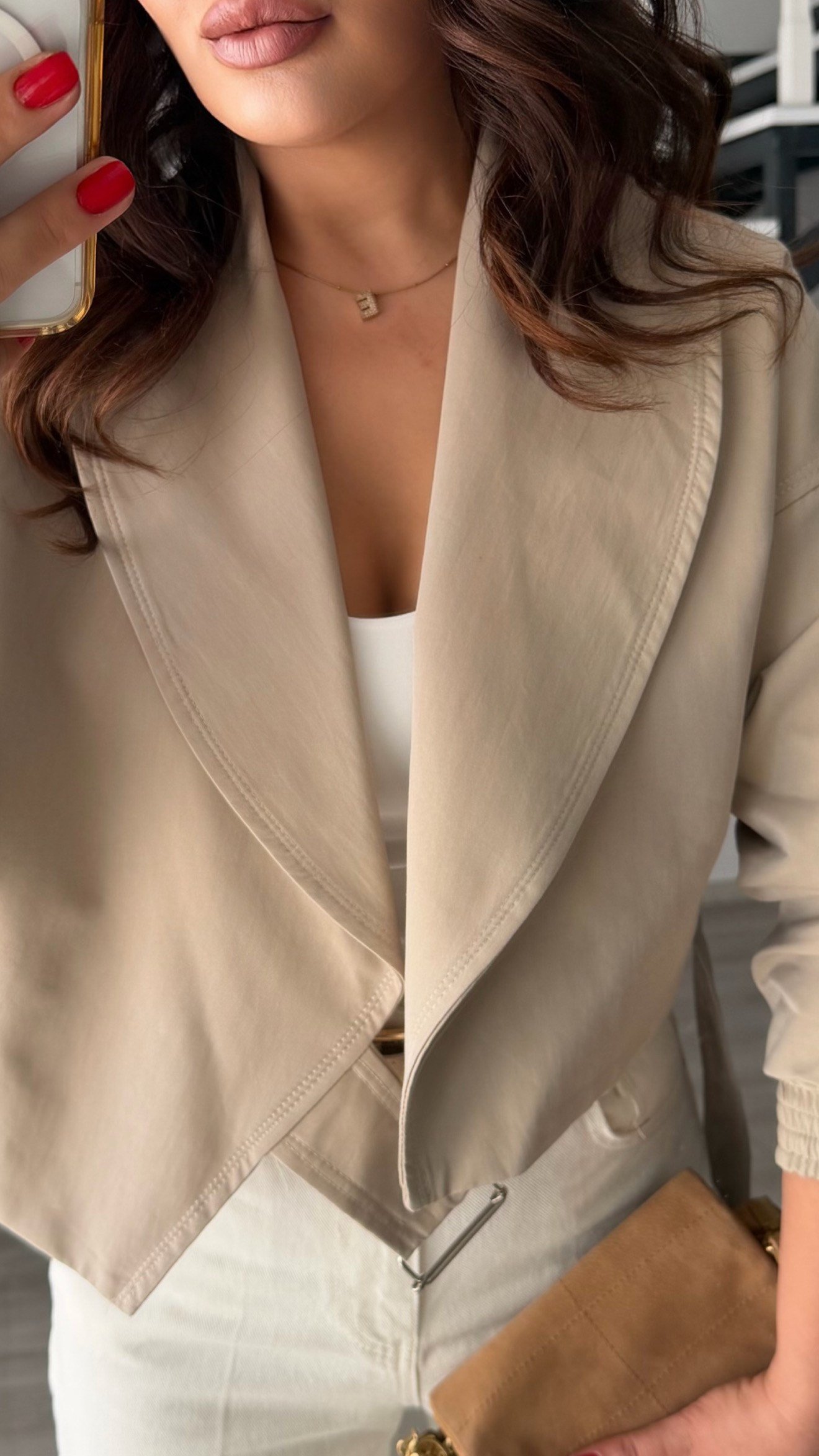 Stone Elastic Waist Belted Bomber Trench Coat