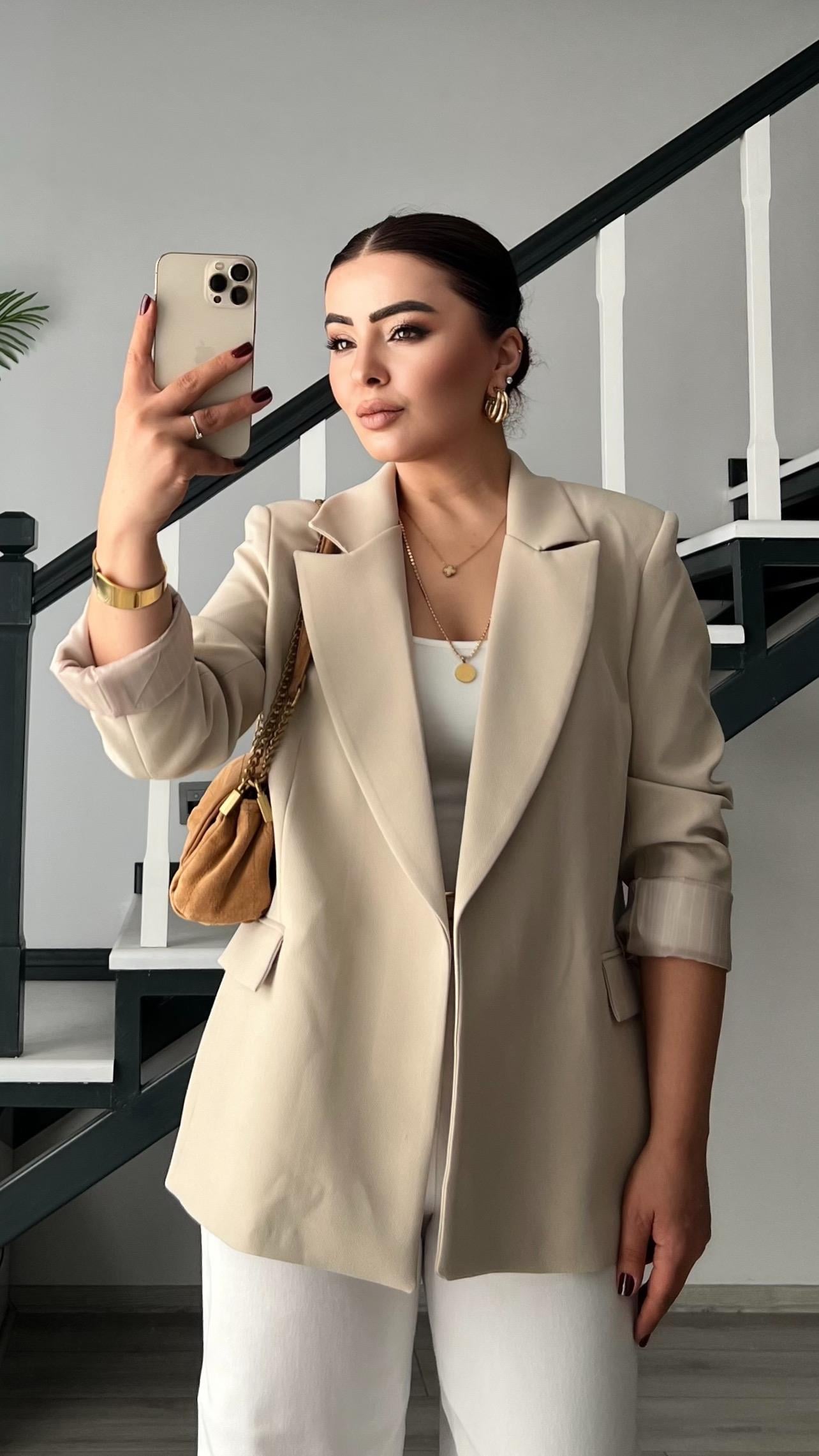 Taş Duble Crep Astarı Çizgili Blazer Ceket