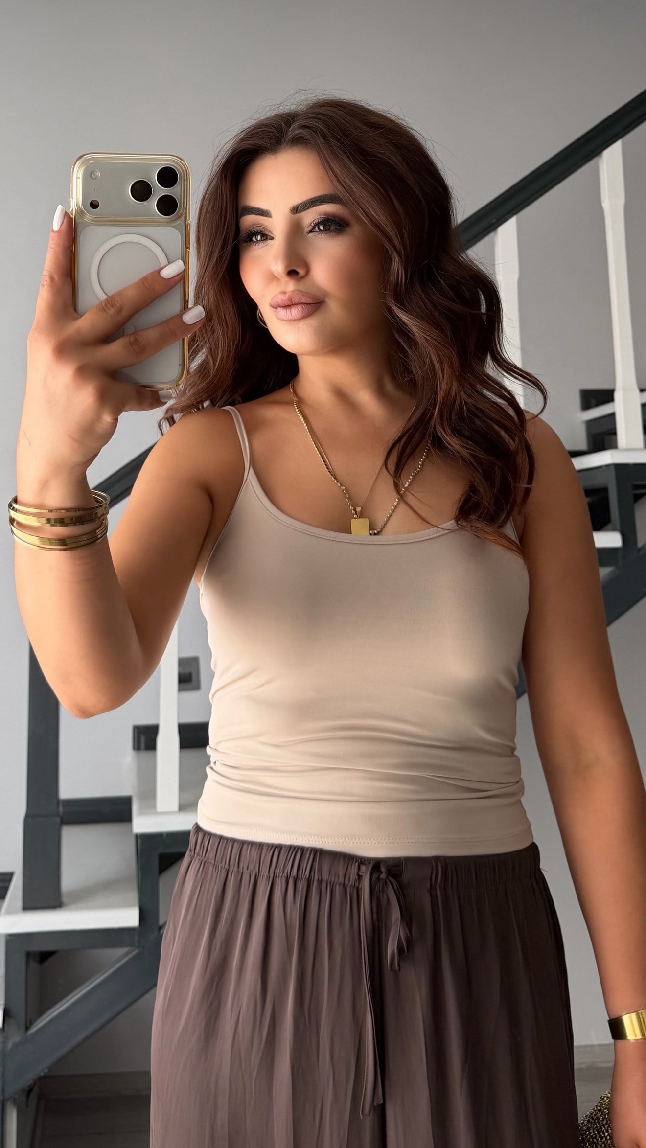 Stone Thin Strap Polyamide Blouse