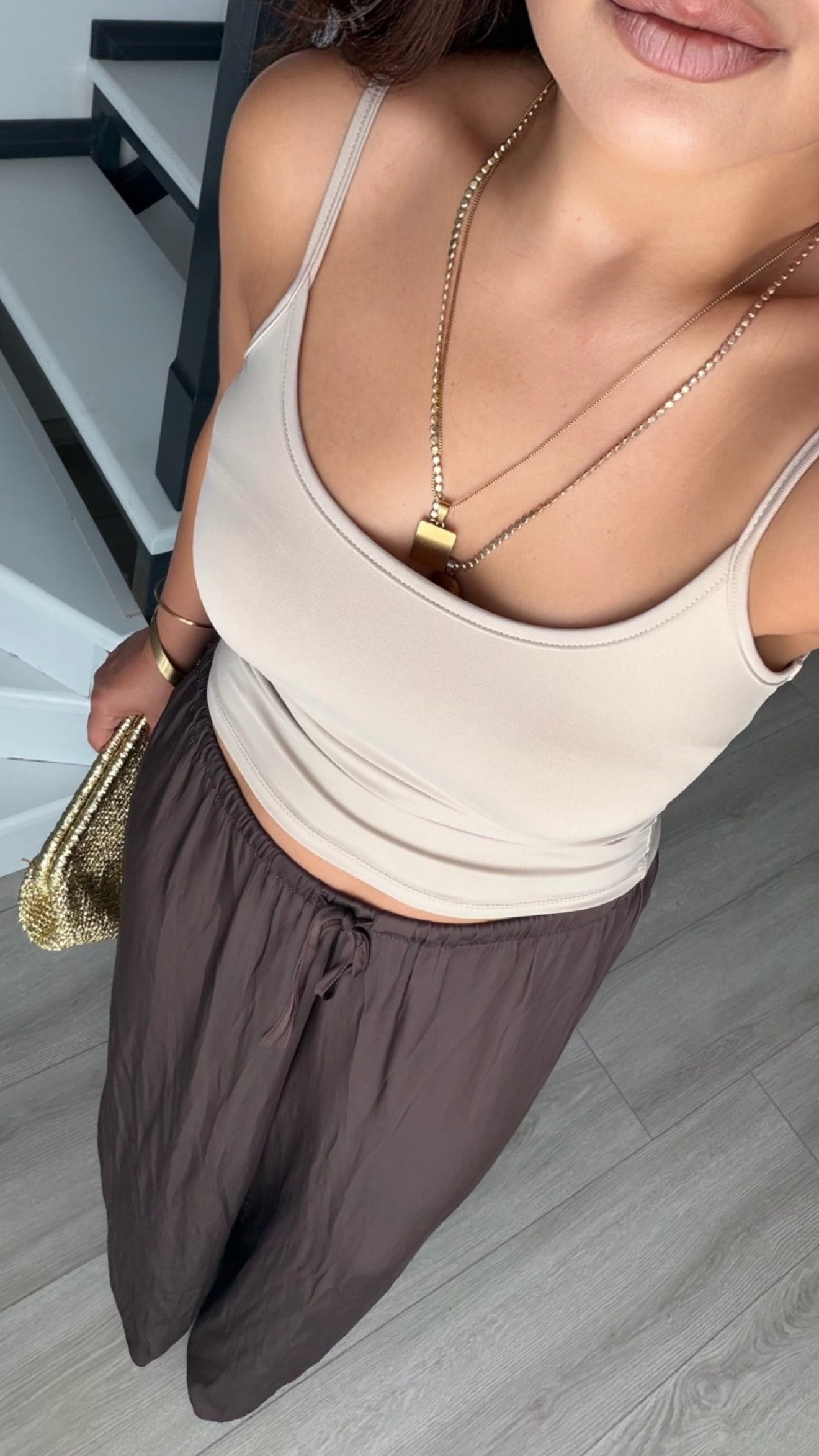 Stone Thin Strap Polyamide Blouse