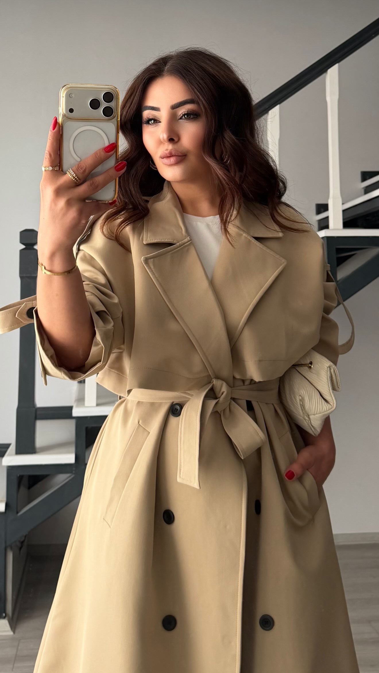 Taş Kuşaklı Oversize Premium Trençkot