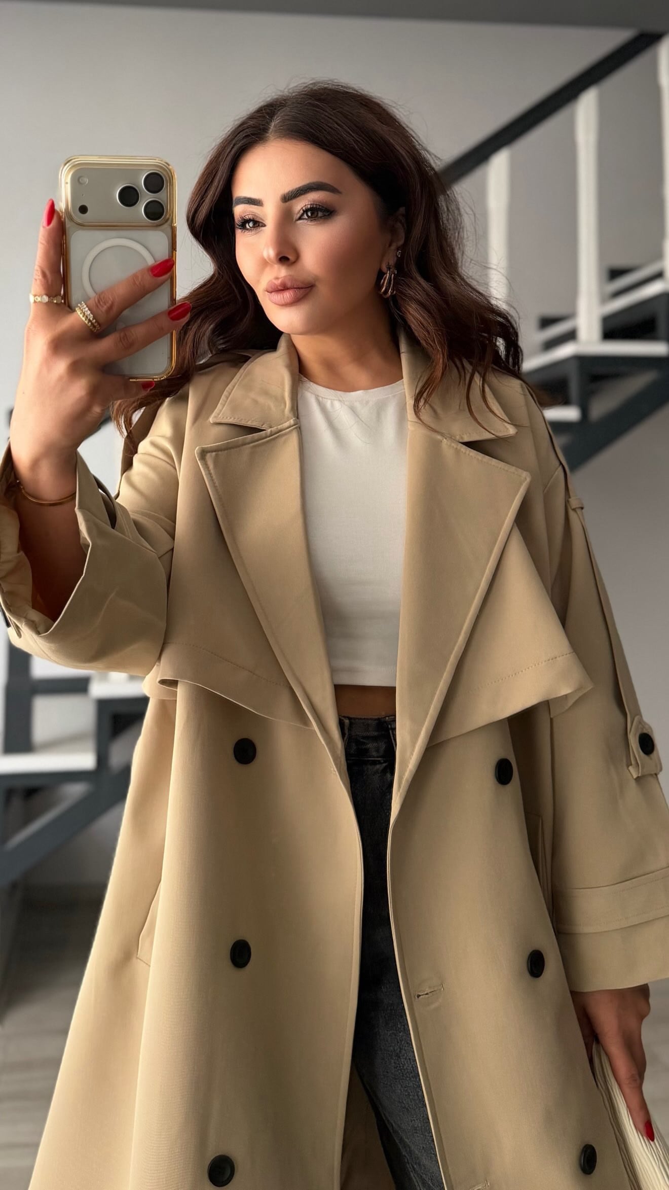 Taş Kuşaklı Oversize Premium Trençkot