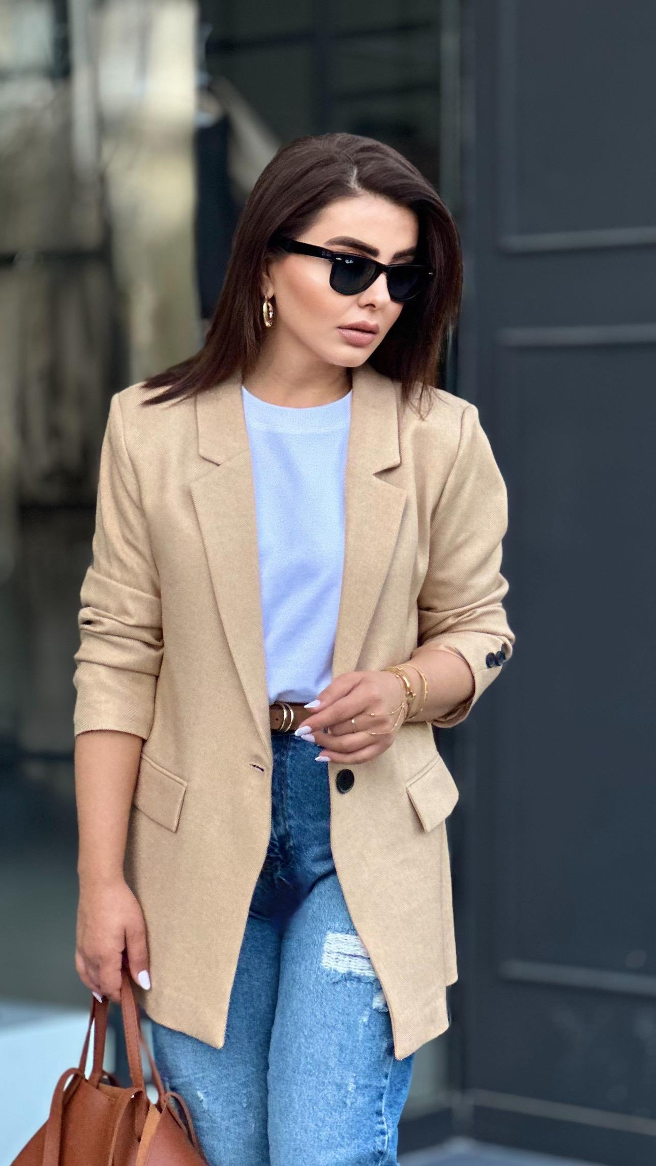 Taş Tek Düğme Yün Efekt Blazer Ceket