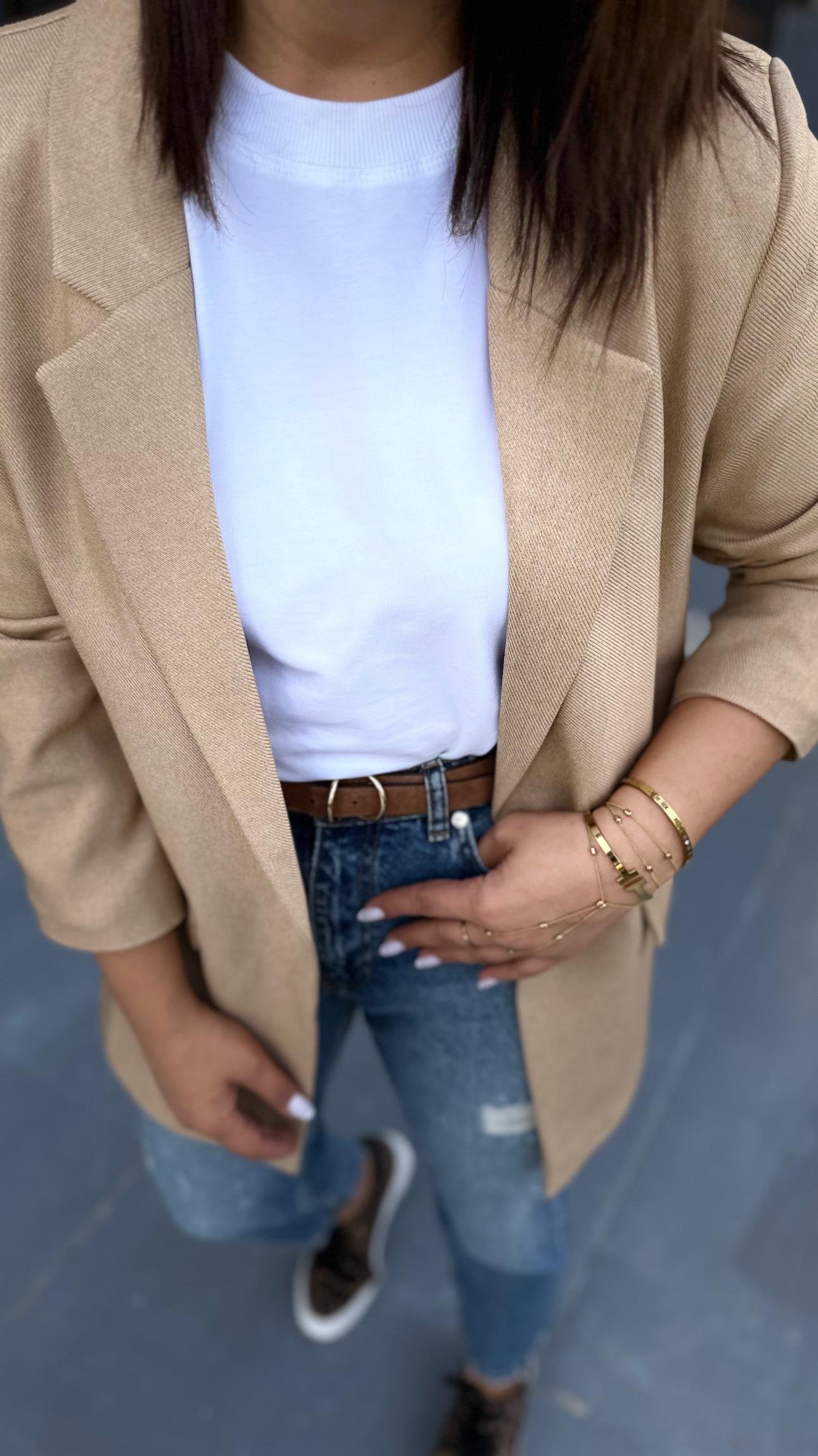 Taş Tek Düğme Yün Efekt Blazer Ceket