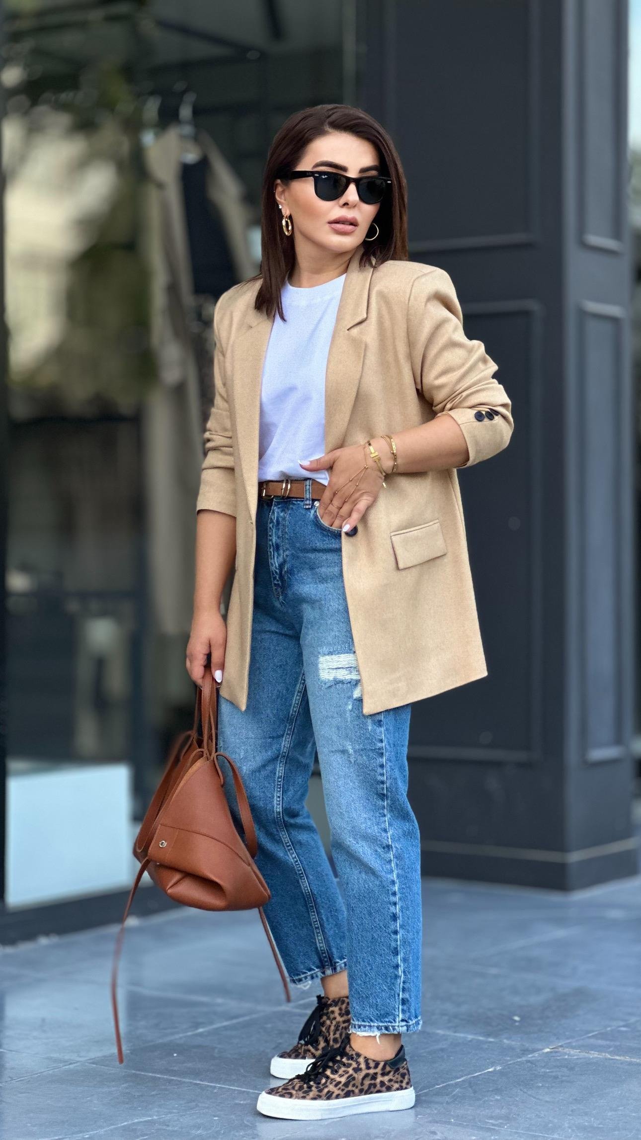 Taş Tek Düğme Yün Efekt Blazer Ceket