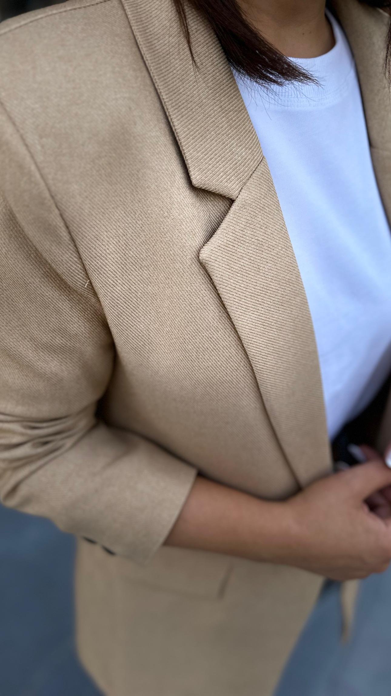 Taş Tek Düğme Yün Efekt Blazer Ceket