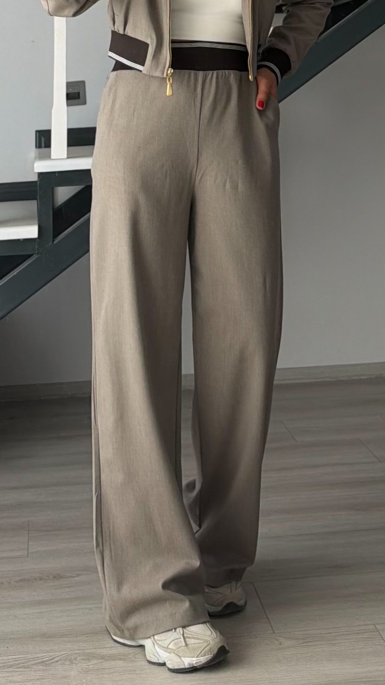 Taupe Bomber Jacket-Pants Set