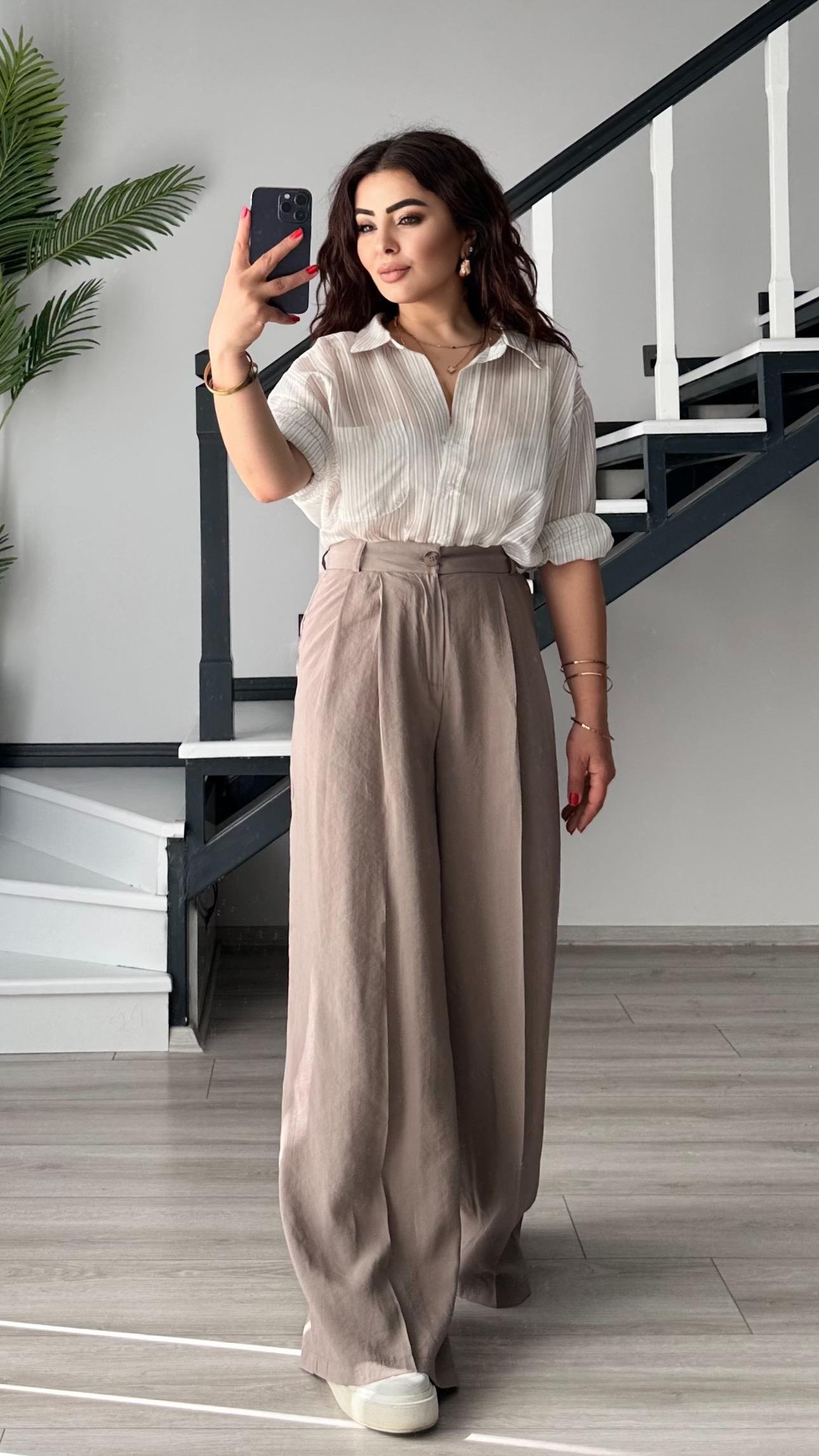 Vizon Boydan Çizgili Oversize Gömlek