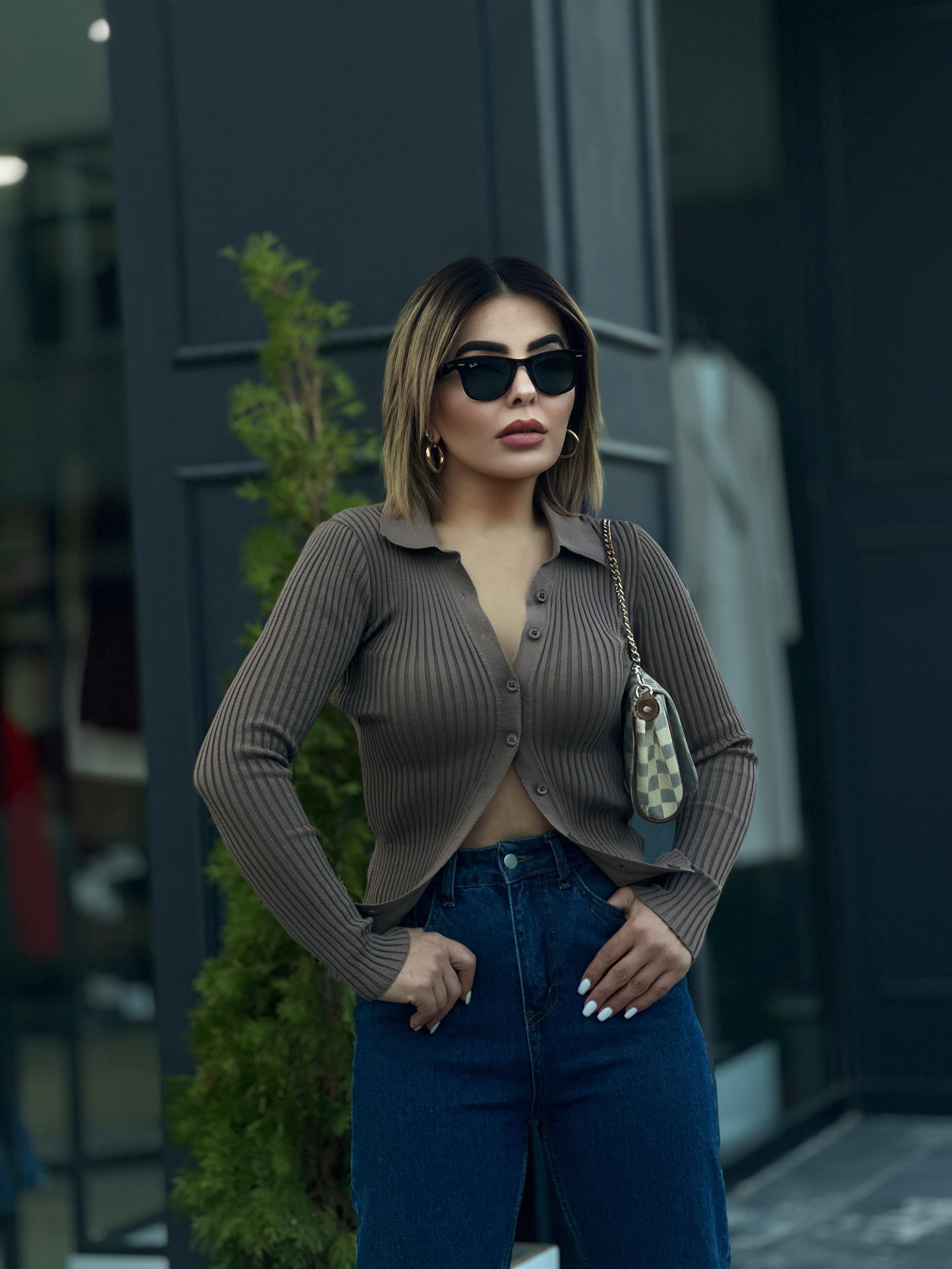 Vizon Polo Yaka Çelik Örme Düğmeli Triko Bluz