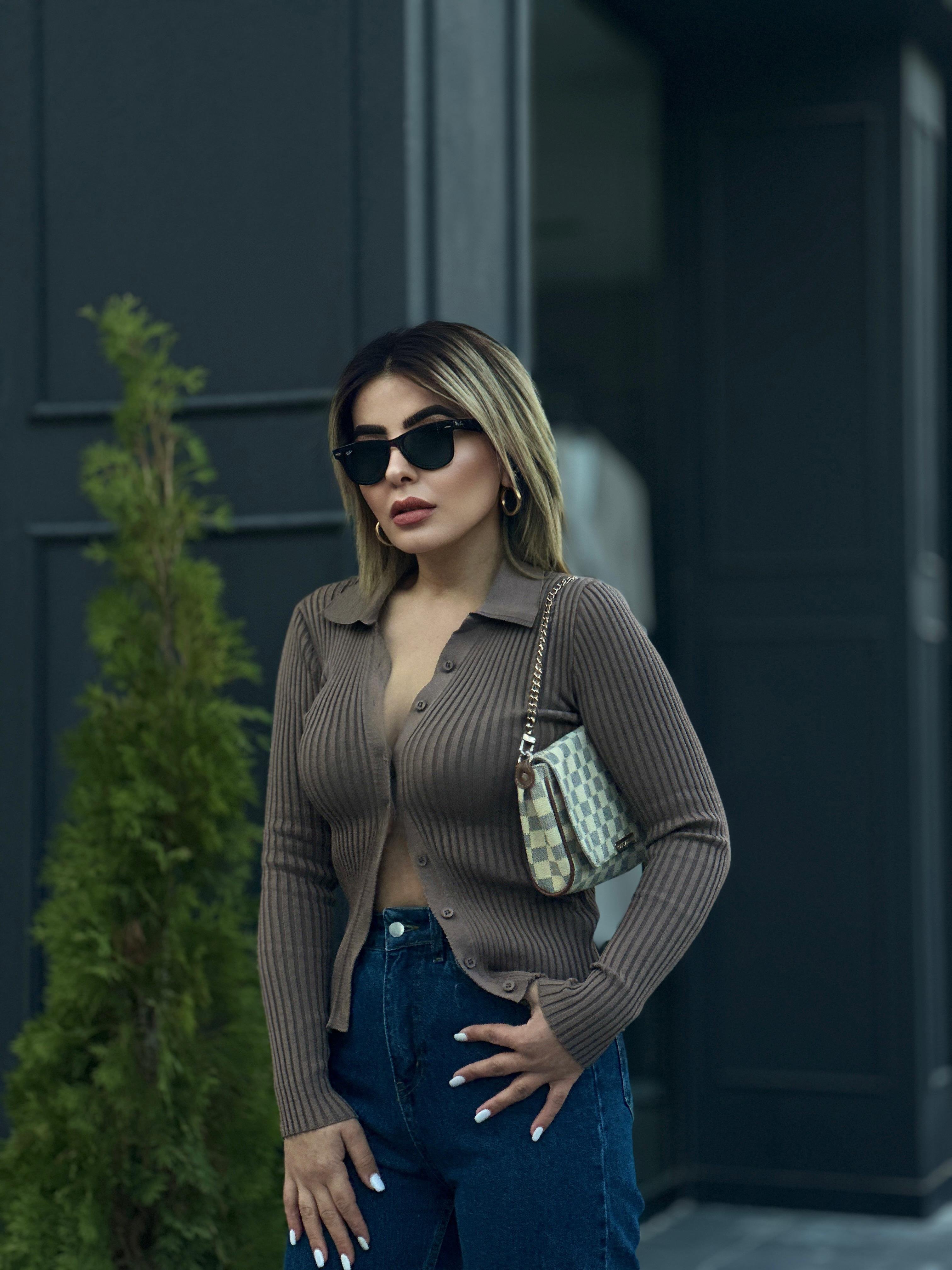 Vizon Polo Yaka Çelik Örme Düğmeli Triko Bluz