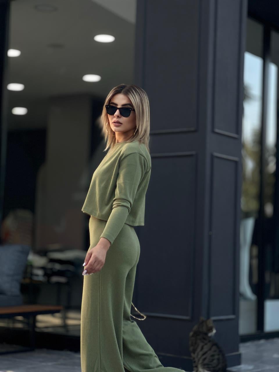 Yeşil Fitilli Triko 2'li Takım