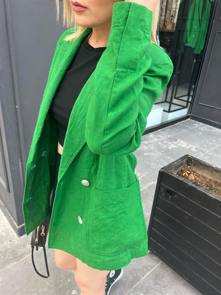 Yeşil Ham Keten Blazer Ceket