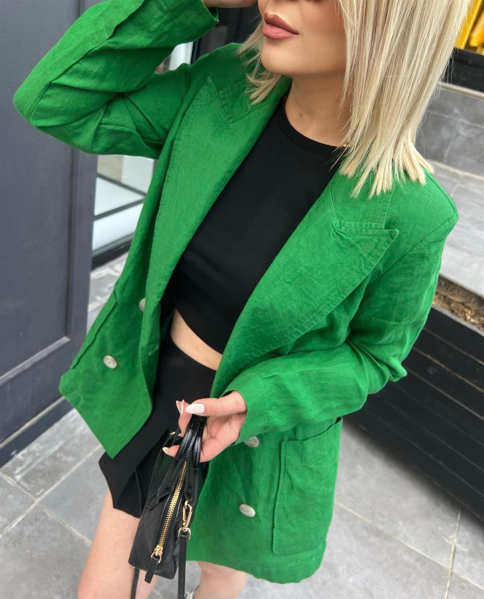 Yeşil Ham Keten Blazer Ceket