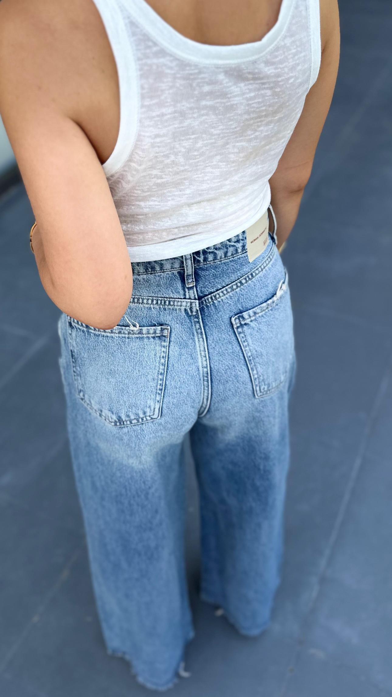 Yırtık Detay Ultra Yüksek Bel Wide Leg Jean 