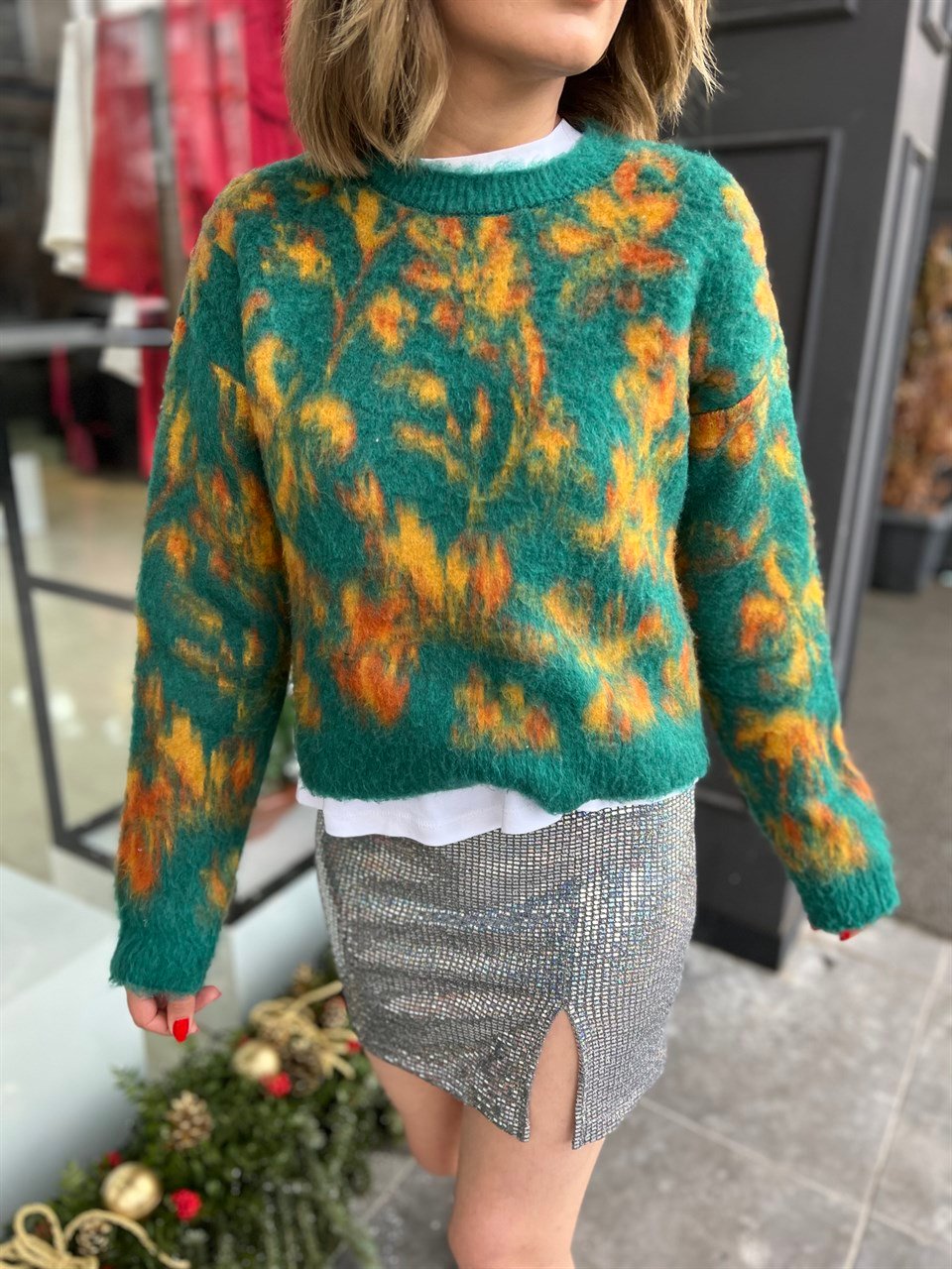 Yırtmaçlı Parıltılı Mini Etek